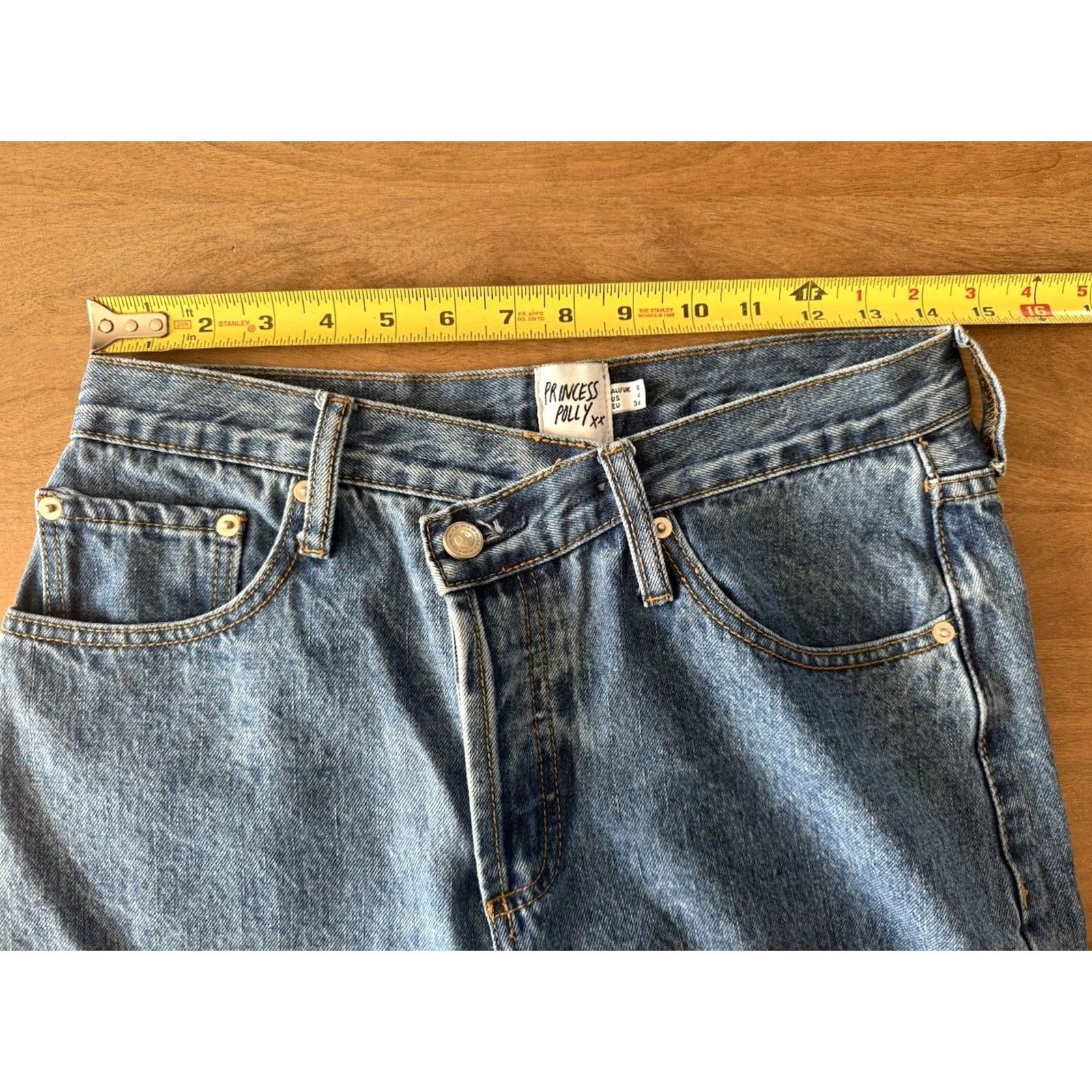 PRINCESS POLLY Princess Polly Jeans Womens 4 US Tapered Leg High Rise 28x29 Button Fly Denim 100% Cotton Blue 5-Pocket Vintage No Logo Retro 80s 90s City Size 27" / US 4 / IT 40 - 6 Thumbnail