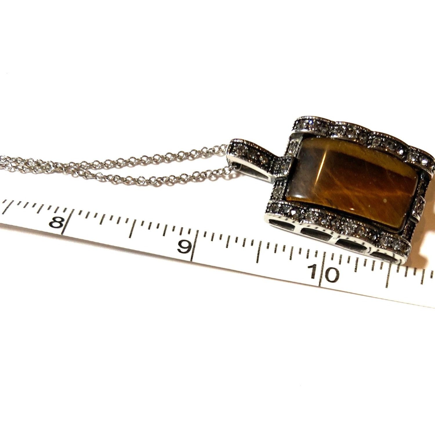 Other Tigers Eye Pendant Necklace With Silver-Tone Chain & Rhinest Size ONE SIZE - 4 Thumbnail