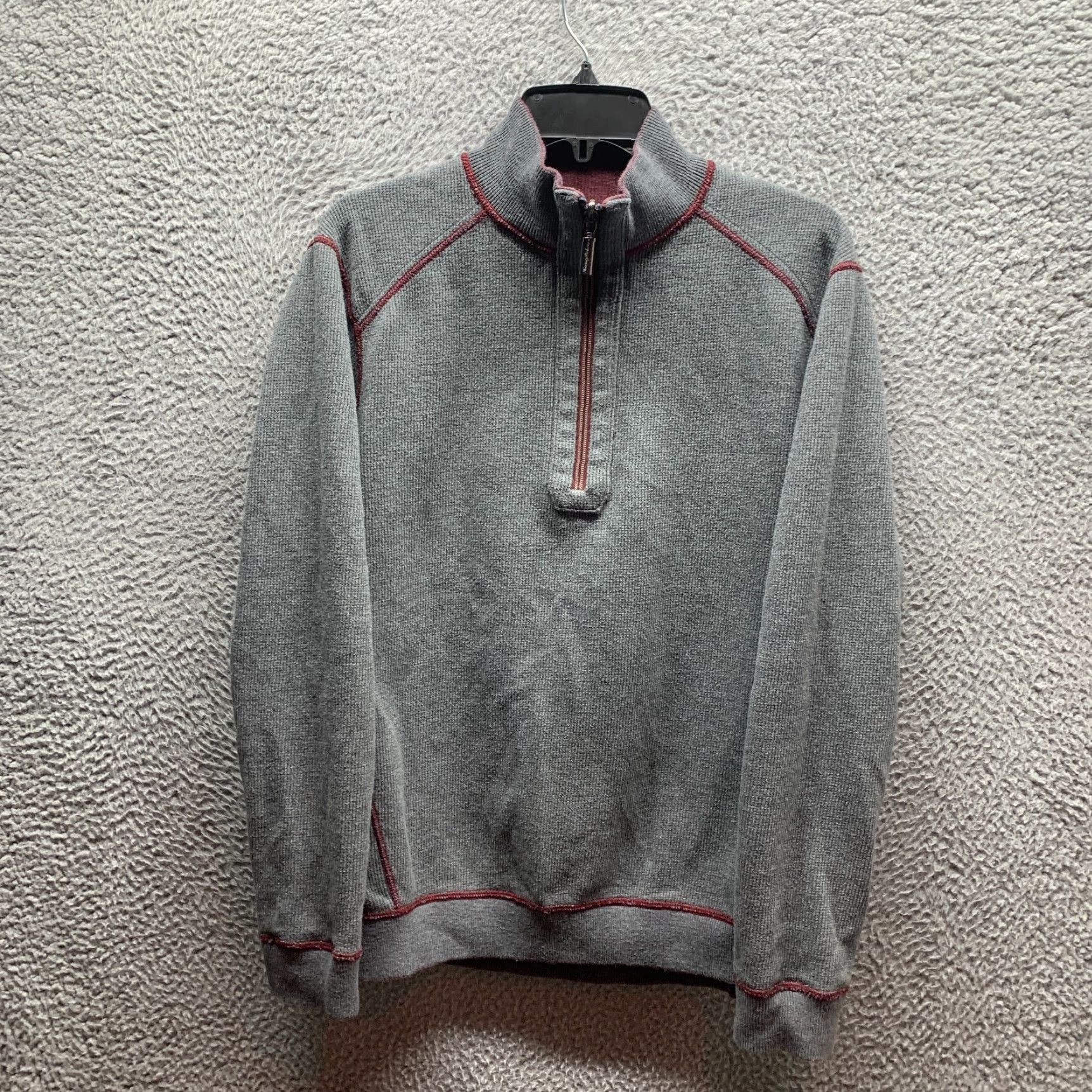 Tommy Bahama VINTAGE Tommy Bahama Sweatshirt Mens Adult Medium Gray Reversible Cotton 1/4 Zip 90s Pullover Knit Mock Neck Zip Shirt Size US M / EU 48-50 / 2 - 2 Thumbnail