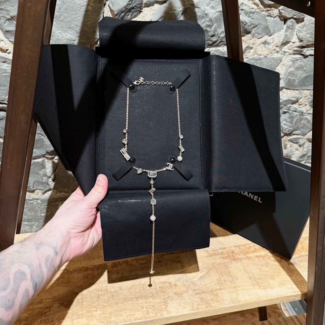 Chanel Chanel 22C Champ Gold Crystals Pearls CC Chain Drop Necklace Size ONE SIZE - 2 Thumbnail