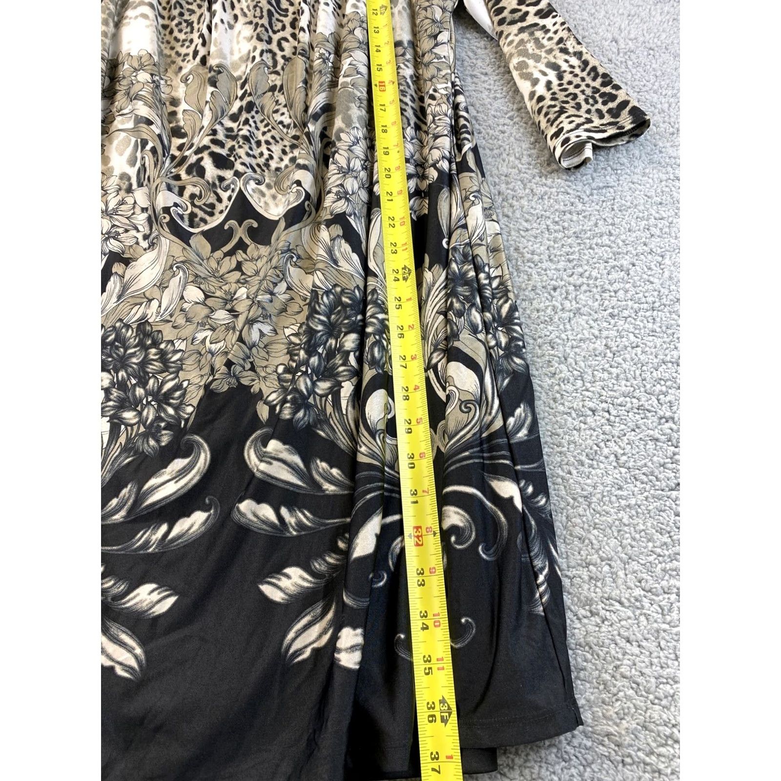 Vintage Wallis Dress Women’s L Stretch Jersey Round Neck Animal Print Pullover Knee Length 3/4 Sleeve Black Grey Plus Size L / US 10 / IT 46 - 5 Thumbnail