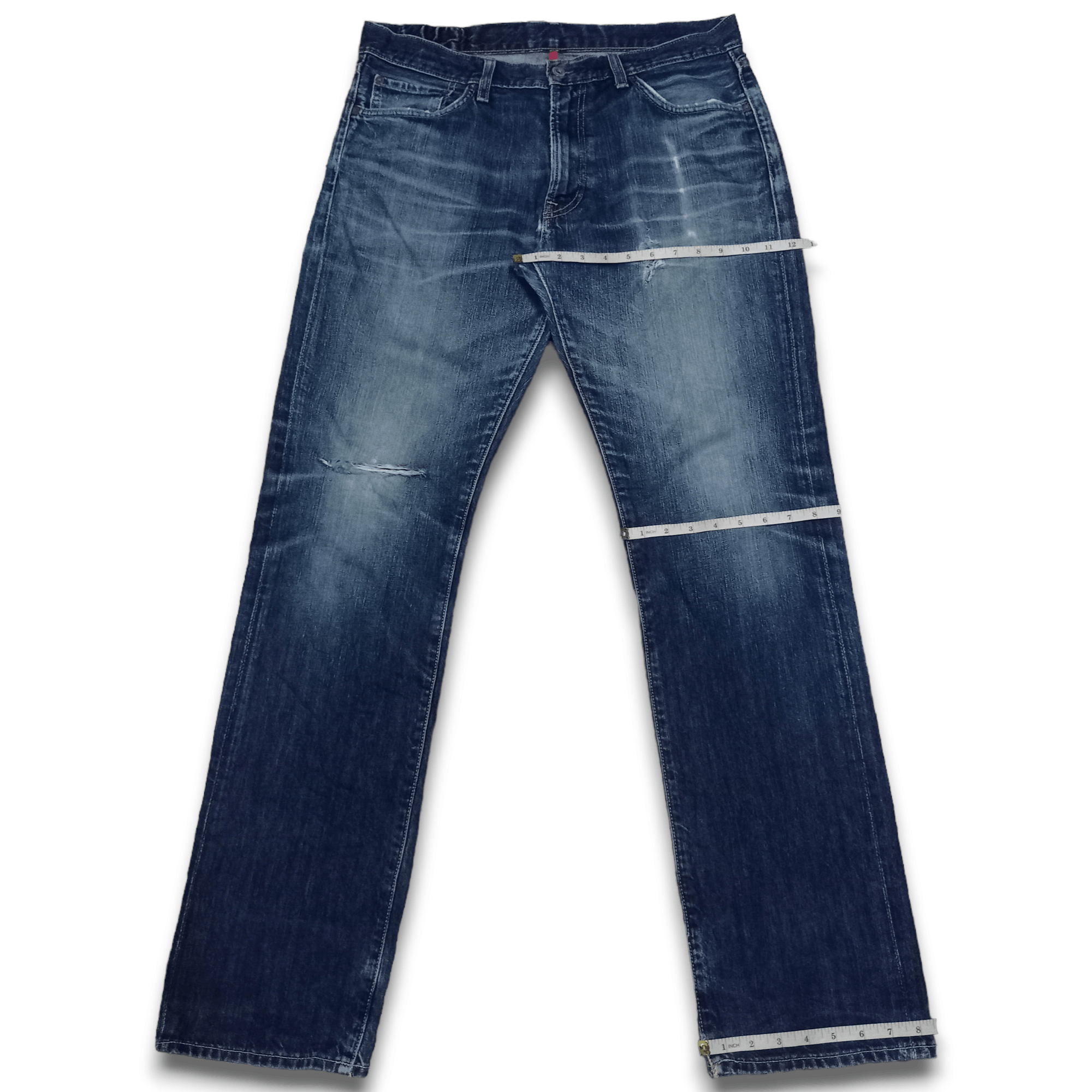 Japanese Brand × Uniqlo SALES 🔥 Vintage Uniqlo Blue Wash Distressed Loose Fit Jeans Size US 34 / EU 50 - 12 Thumbnail