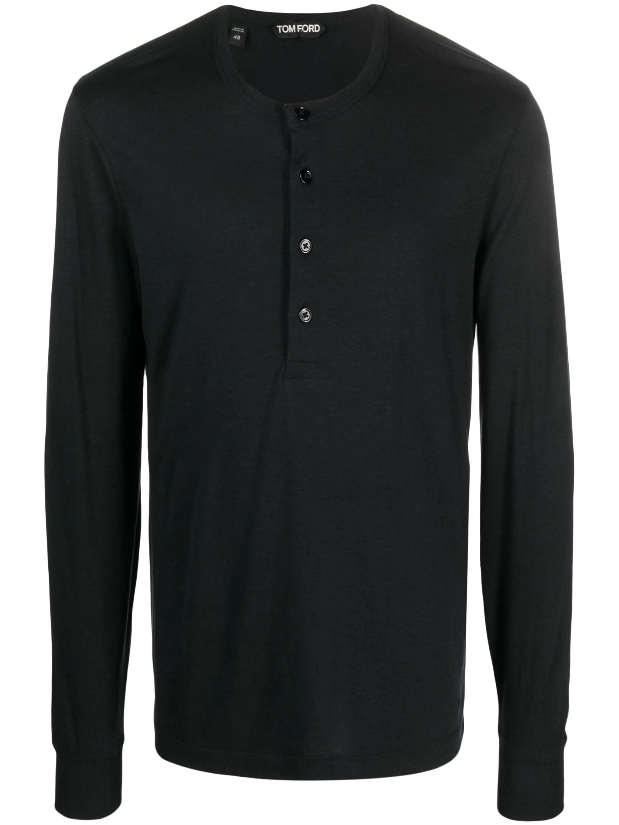 Tom Ford o1s22i1n0125 Silk Henley Neckline Pullover Sweater in Black Size US M / EU 48-50 / 2 - 1 Thumbnail