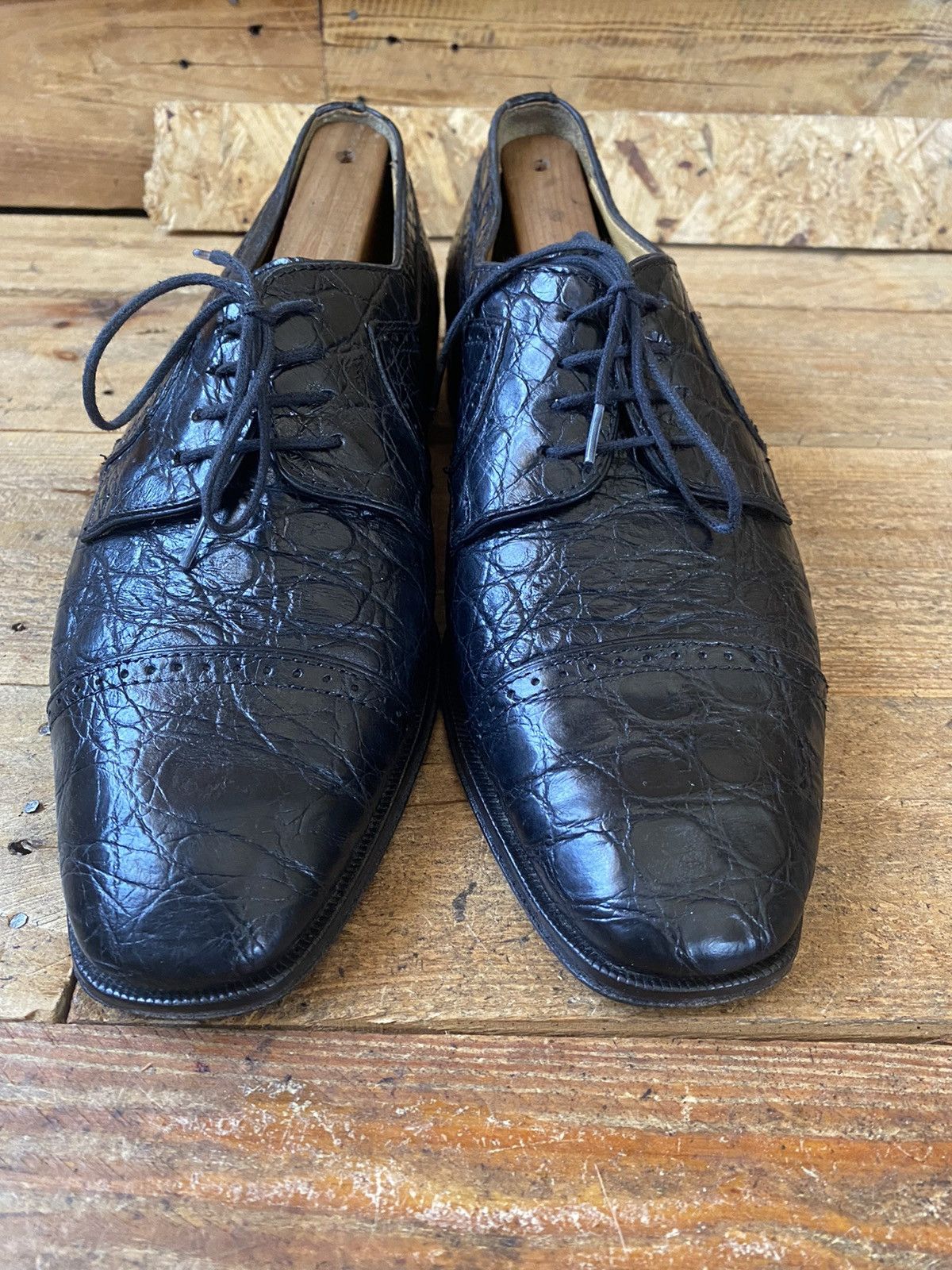 Designer × Vintage × Zelli Zelli oxford exotic crocodile black captoe leather shoes 42 Size US 9.5 / EU 42-43 - 4 Thumbnail