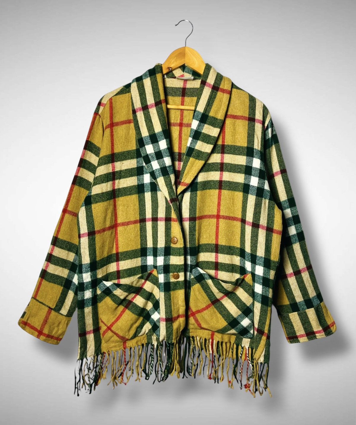 Sisley Vintage Sisley Plaid Fringe Shawl Collar Jacket Coat Size L / US 10 / IT 46 - 1 Thumbnail