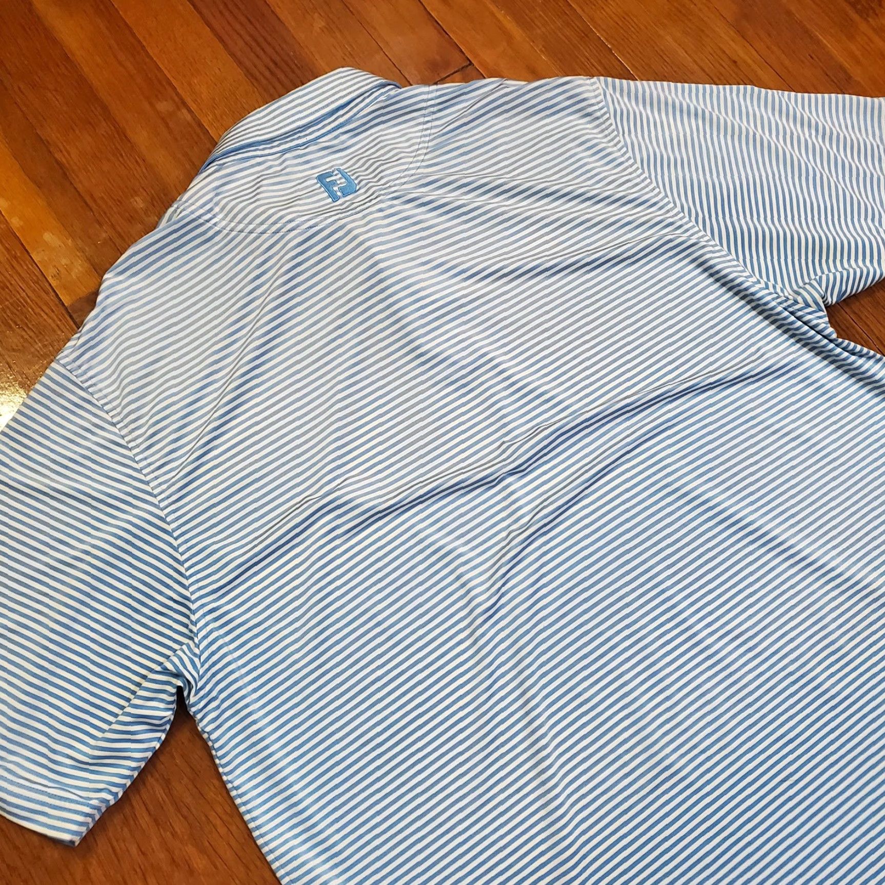 Footjoy FootJoy Polo Shirt Mens Large Blue Striped 1922 Tree Embroidery Performance Golf Shirt Size US L / EU 52-54 / 3 - 8 Thumbnail