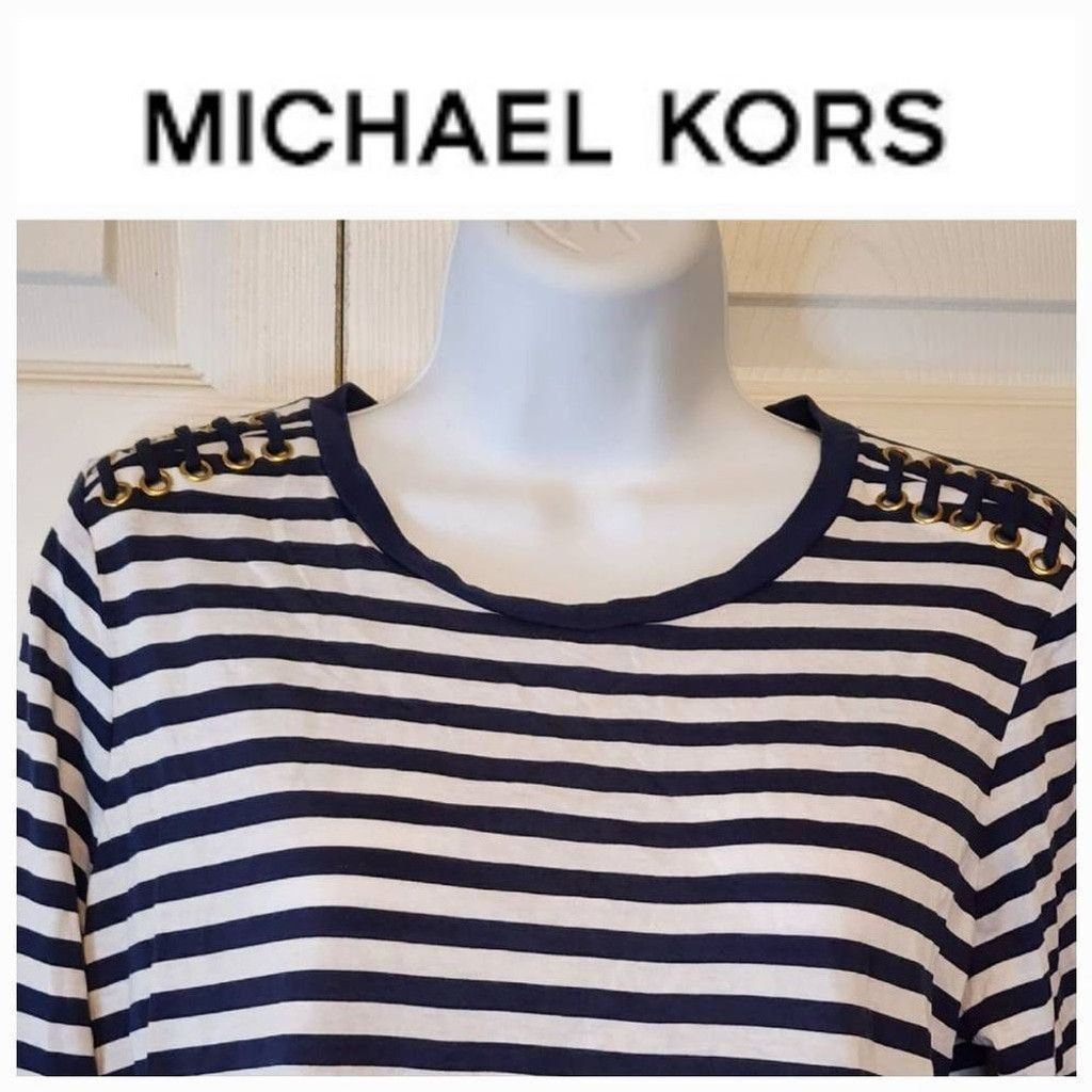 Michael Kors Michael kors Navy and White Striped Shirt Size XS / US 0-2 / IT 36-38 - 2 Thumbnail