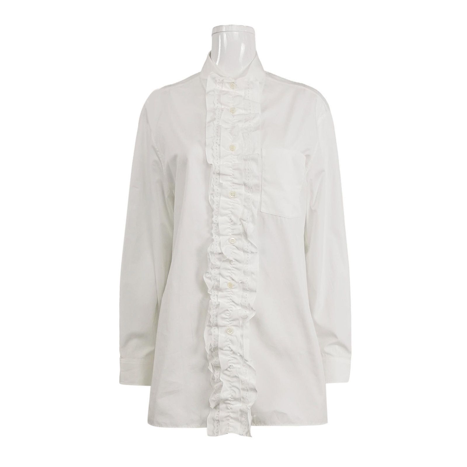 Prada Classic White Cotton Ruffled Shirt .