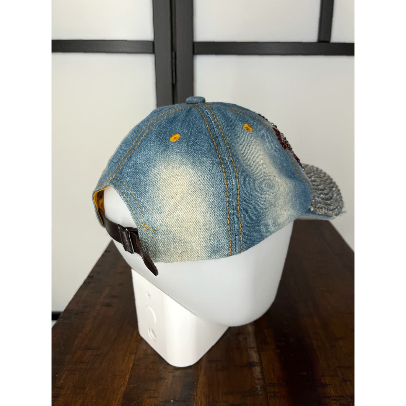 Vintage USA Hat Cap Strap Back Womens One Size Blue Bling Jeweled 100% Cotton Distressed Baseball Cap Size ONE SIZE - 7 Thumbnail