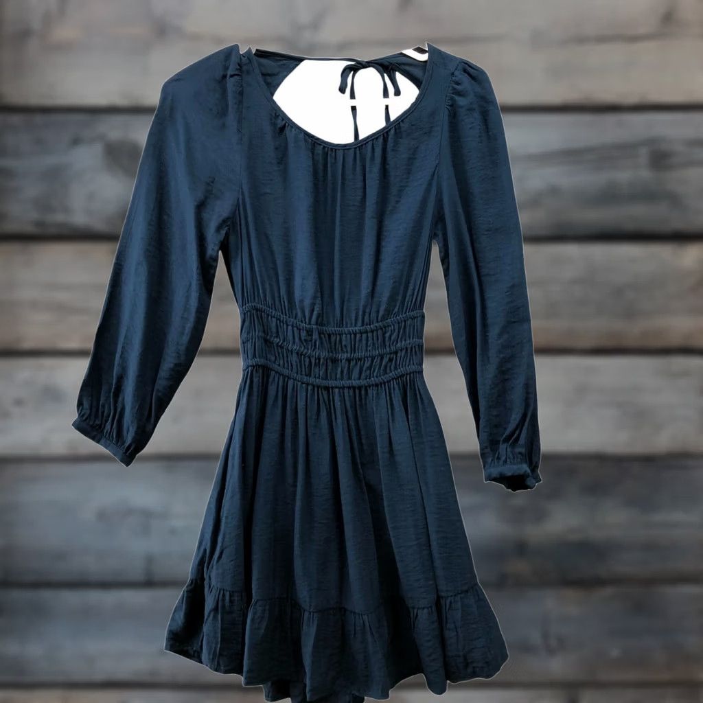 Madewell VINTAGE Madewell Long Sleeve Mini Dress Womens XXS Blue Teal Tie Back Open Back A-Line Size XXS / US 00 / IT 34 - 1 Thumbnail