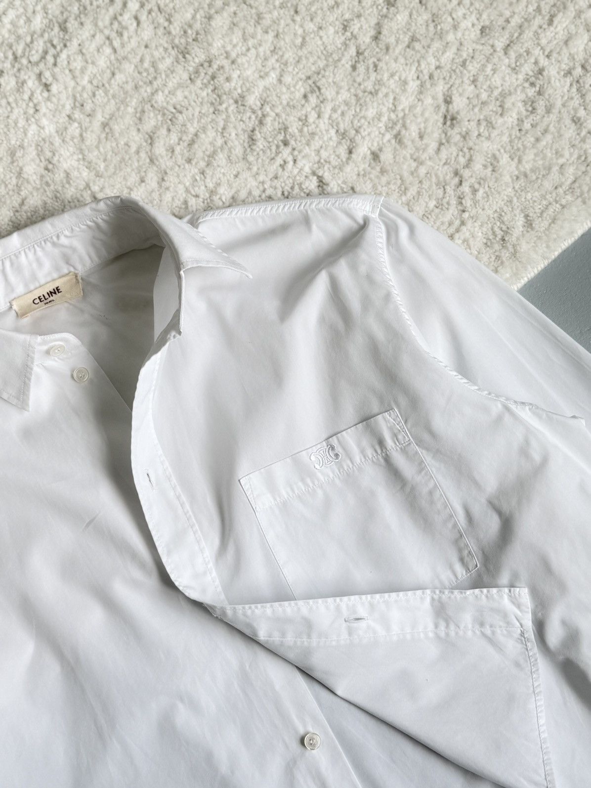 Celine Celine Paris Cropped White Shirt Pocket Logo Oversized Fit Size XS / US 0-2 / IT 36-38 - 10 Thumbnail