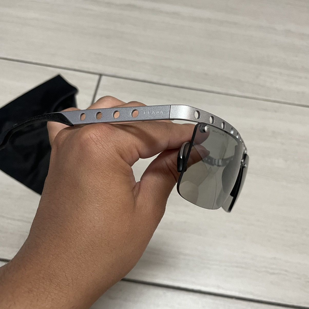Prada Prada Sunglasses Silver Rough Black Rubber Mirrored Size ONE SIZE - 12 Thumbnail