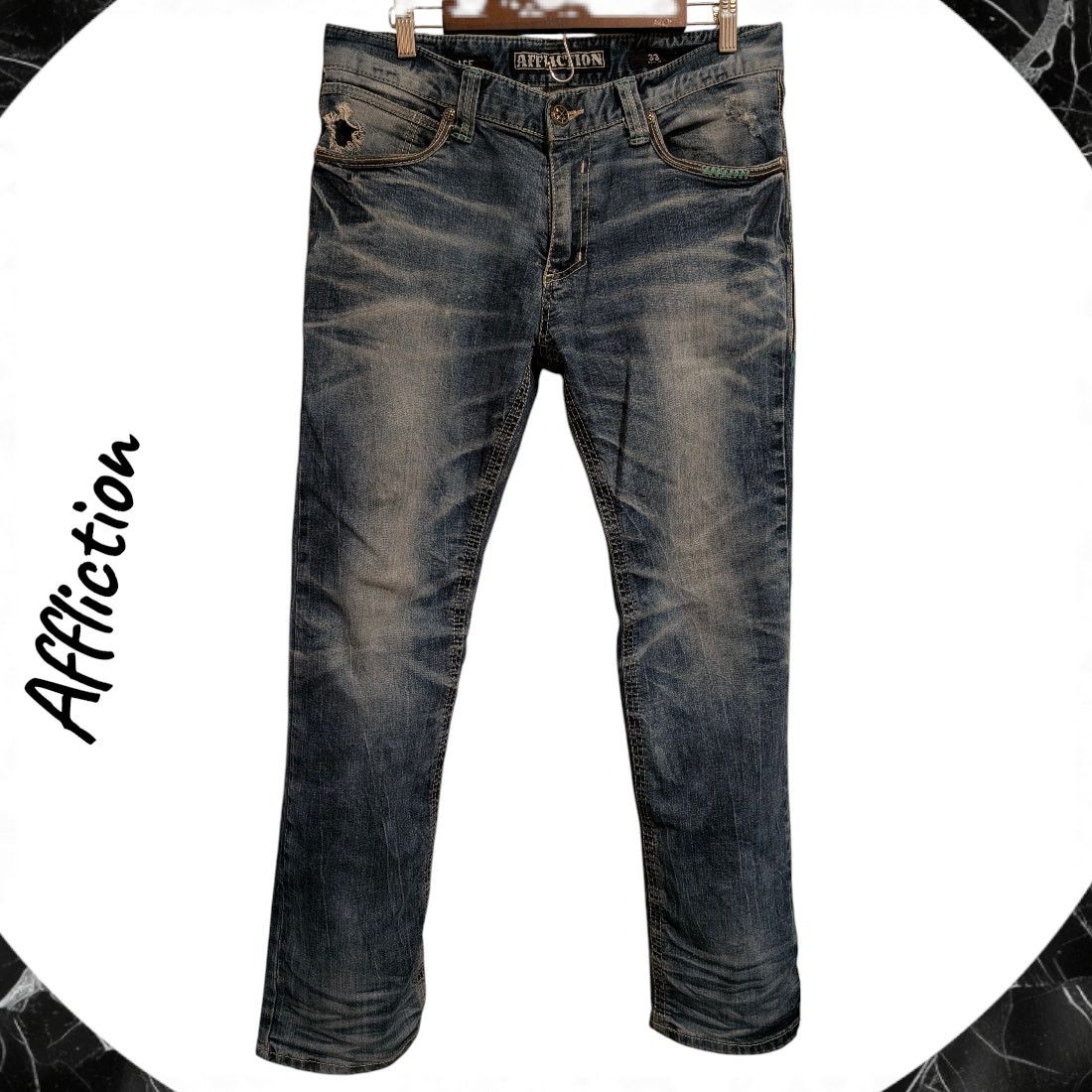 Affliction AFFLICTION Ace Slim Straight Blue Jeans Men's 33 distressed Size US 33 - 1 Thumbnail