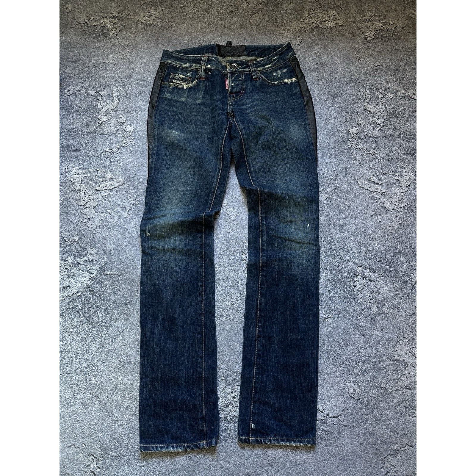 Dsquared2 Vintage Dsquared2 Distressed Leather Inserts Denim Pants Size 30" / US 8 / IT 44 - 2 Thumbnail