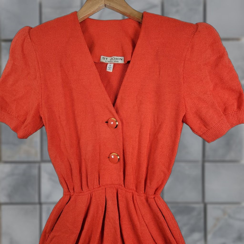 St. John St. John Dress Orange Long Knit Short Sleeve Button Closure Women 6 Dress Size M / US 6-8 / IT 42-44 - 1 Thumbnail