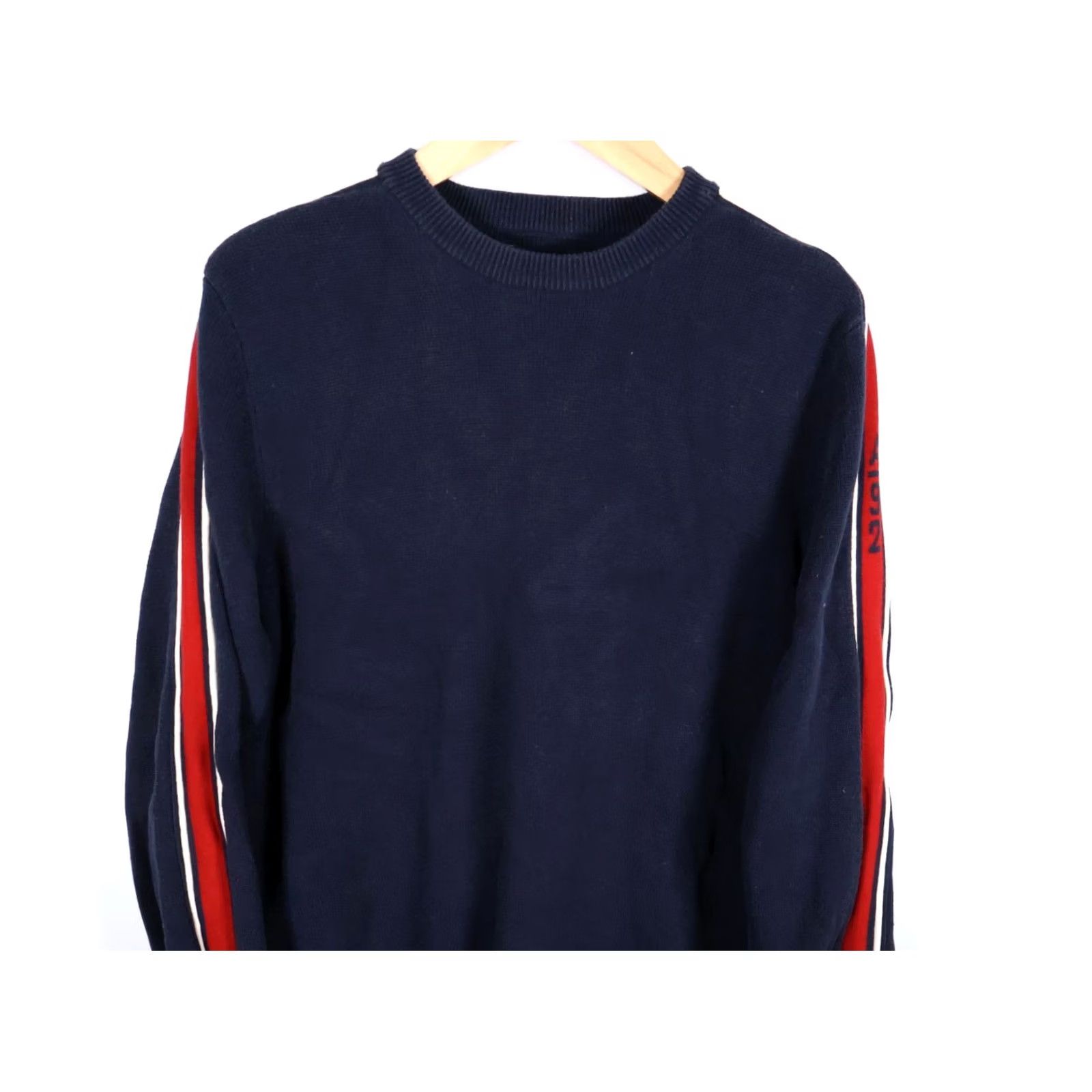 Abercrombie & Fitch VINTAGE Abercrombie & Fitch Sweater Men L Dark Blue Red Striped Sleeve Chunky Knit Crew Neck Pullover Casual Classic Retro Heavyweight Knit Size US L / EU 52-54 / 3 - 4 Thumbnail