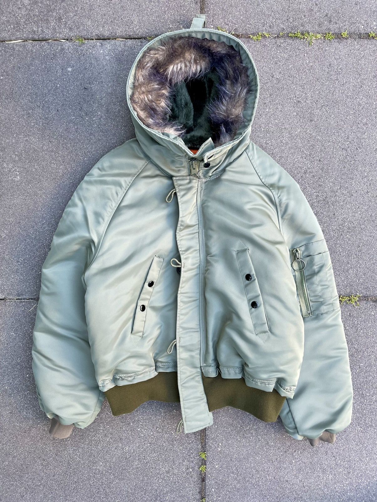 Chorley Deconstructed faux fur olive hooded bomber jacket reworked Size US L / EU 52-54 / 3 - 1 Thumbnail