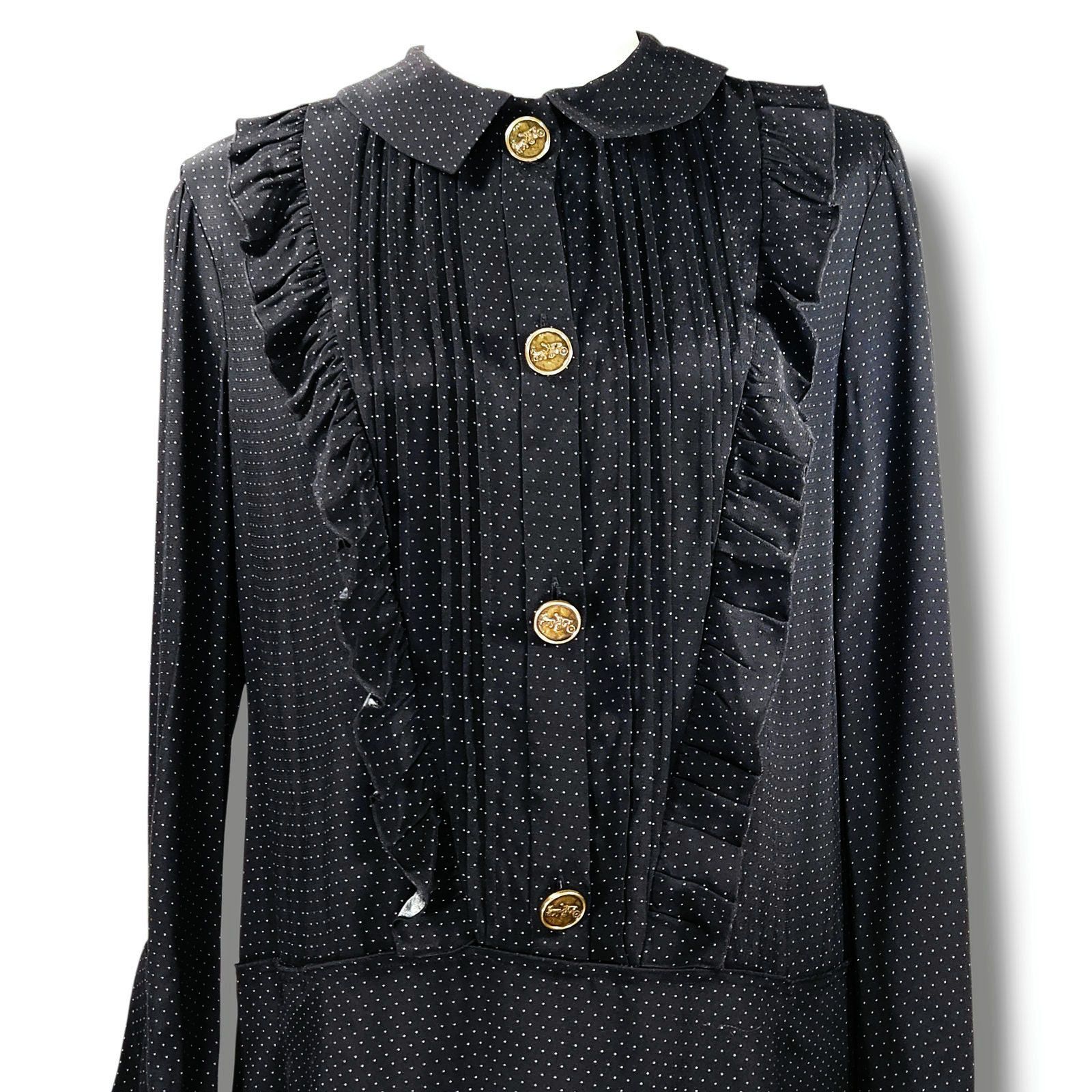 Coach Coach 1941 Ruffle Bib Dress Micro Dot Origami Cuffs Black 4 Size S / US 4 / IT 40 - 3 Thumbnail