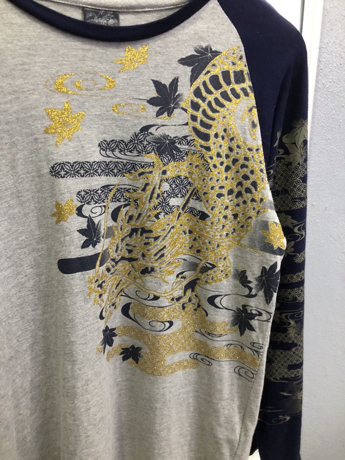 Japanese Brand OBLO Japanese Dragon Long Sleeve Gold Foil Print Size US S / EU 44-46 / 1 - 4 Thumbnail