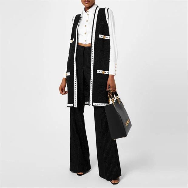 Balmain o1g2r1mq0924 Sleeveless Lace Cardigan in Noir & White Size S / US 4 / IT 40 - 4 Thumbnail