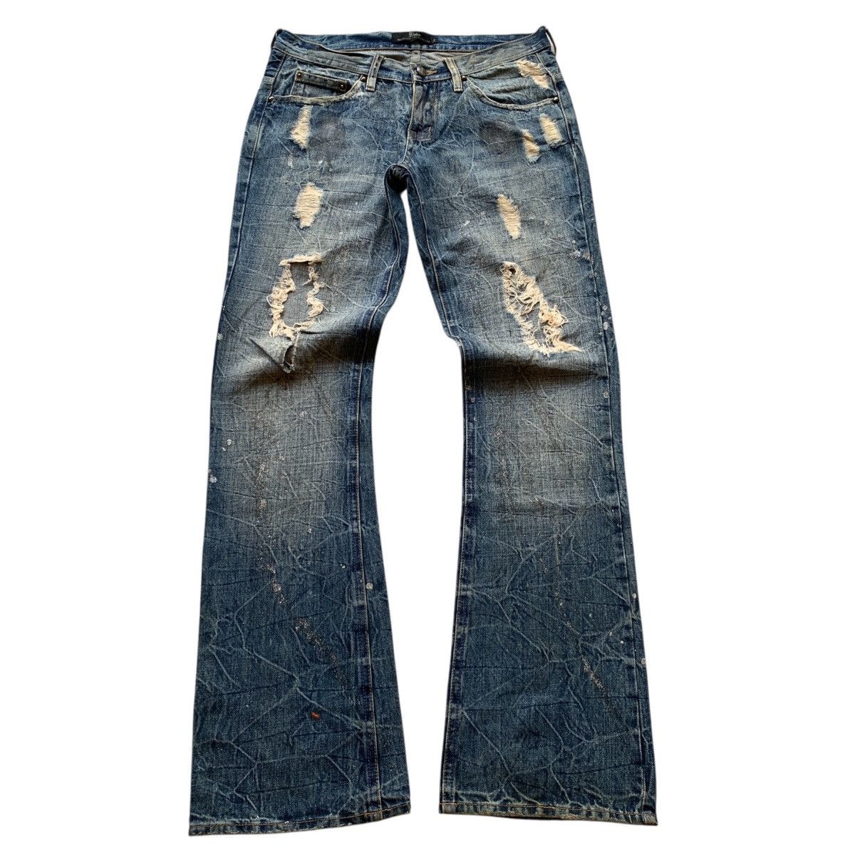 Japanese Brand Midas Flare Jeans Painted Distress Bootcut ifsix LGB Style Size US 31 - 1 Thumbnail