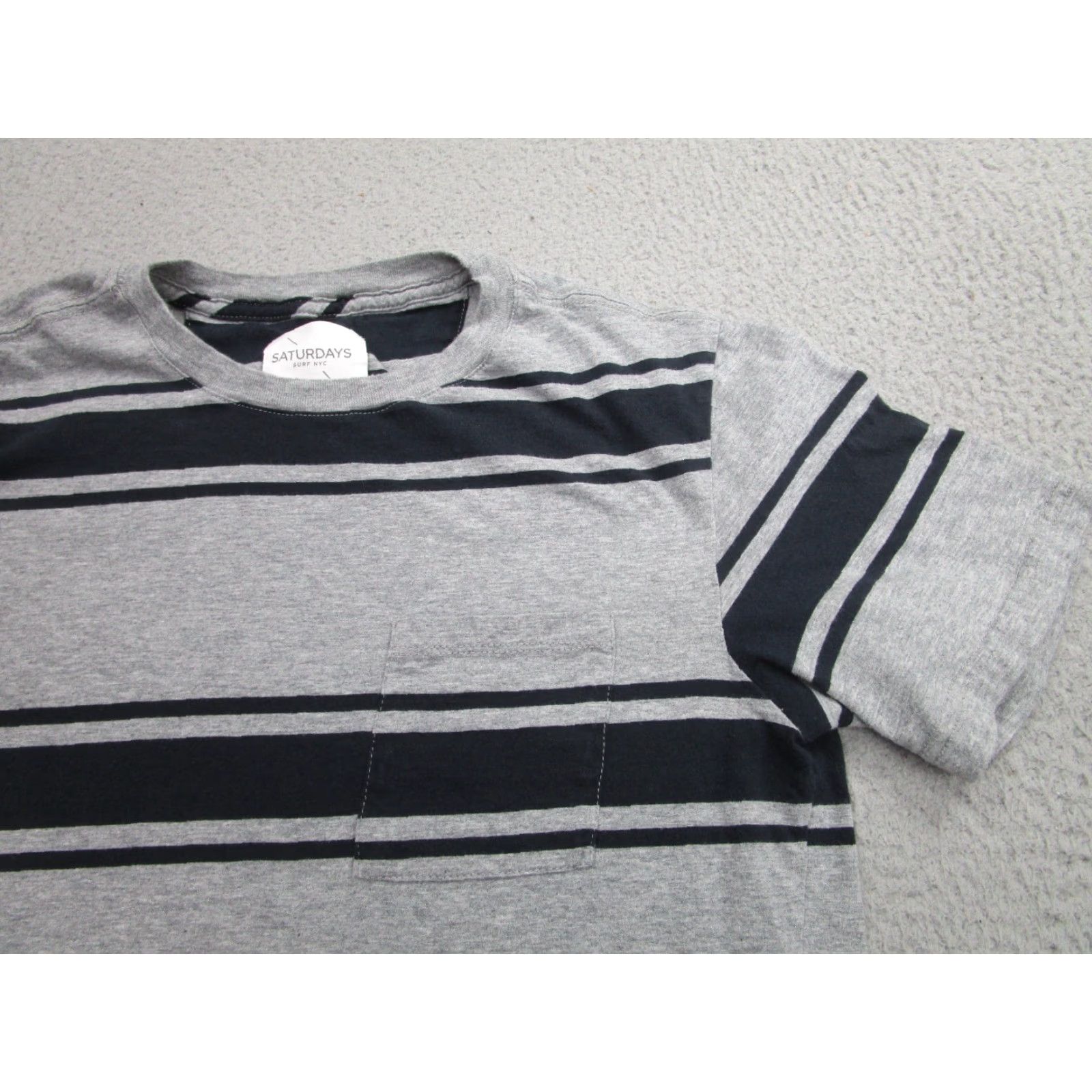 Saturdays NYC Saturdays NYC Shirt Slim Fit Mens Medium Gray Striped Pocket Tee 80s USA Size US M / EU 48-50 / 2 - 2 Thumbnail