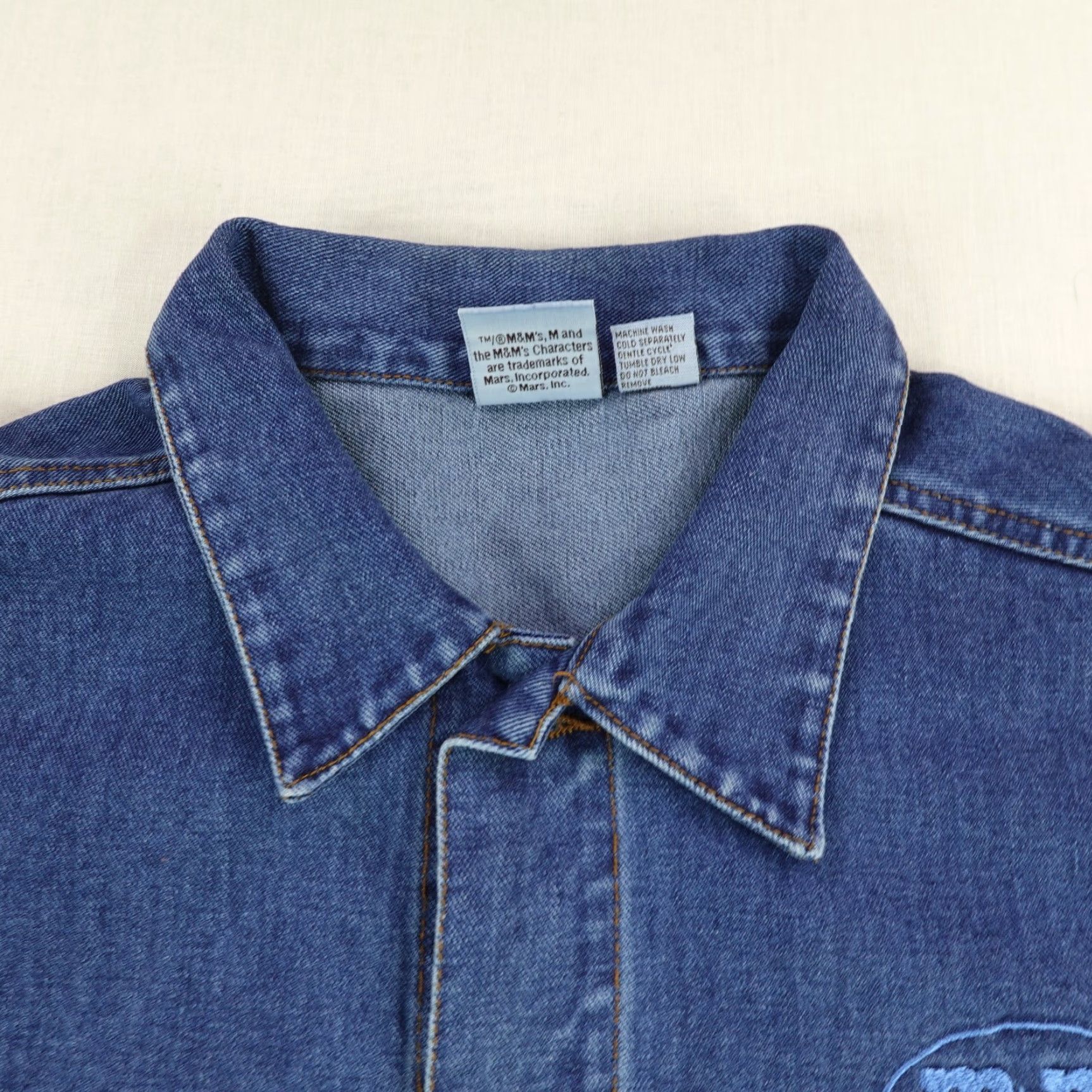 Denime Vintage M&Ms Jacket Mens XXL Blue Denim Button Up Trucker Coat Lau Vegas Size US 39 - 3 Thumbnail