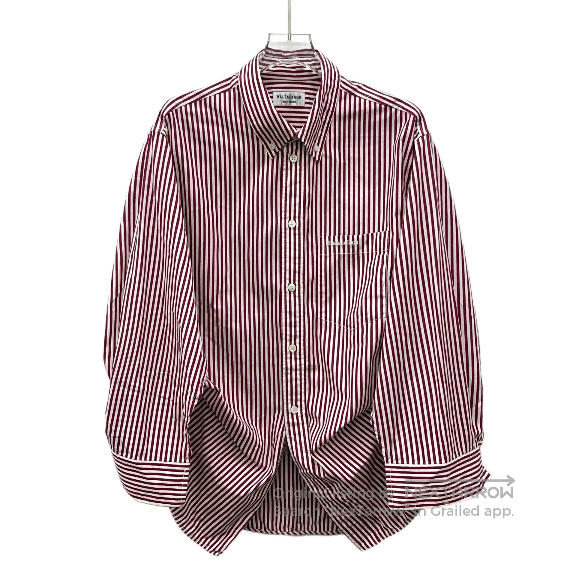 Balenciaga Balenciaga Burgundy Vertical Striped Cotton Collar Single Size XXS / US 00 / IT 34 - 1 Thumbnail