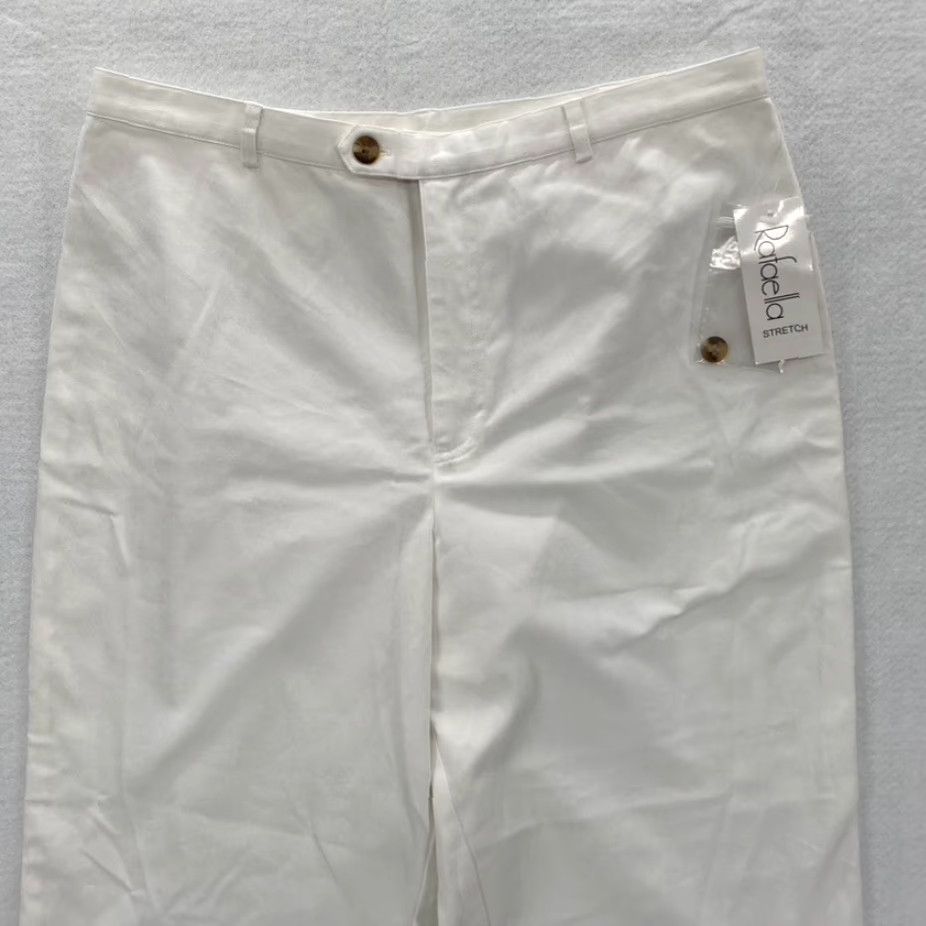 Vintage Rafaella Pants White Stretch Twill Straight Leg High Rise 10 NWT Womens Dress Pants Regular Inseam 23 in Size 32" / US 10 / IT 46 - 2 Thumbnail