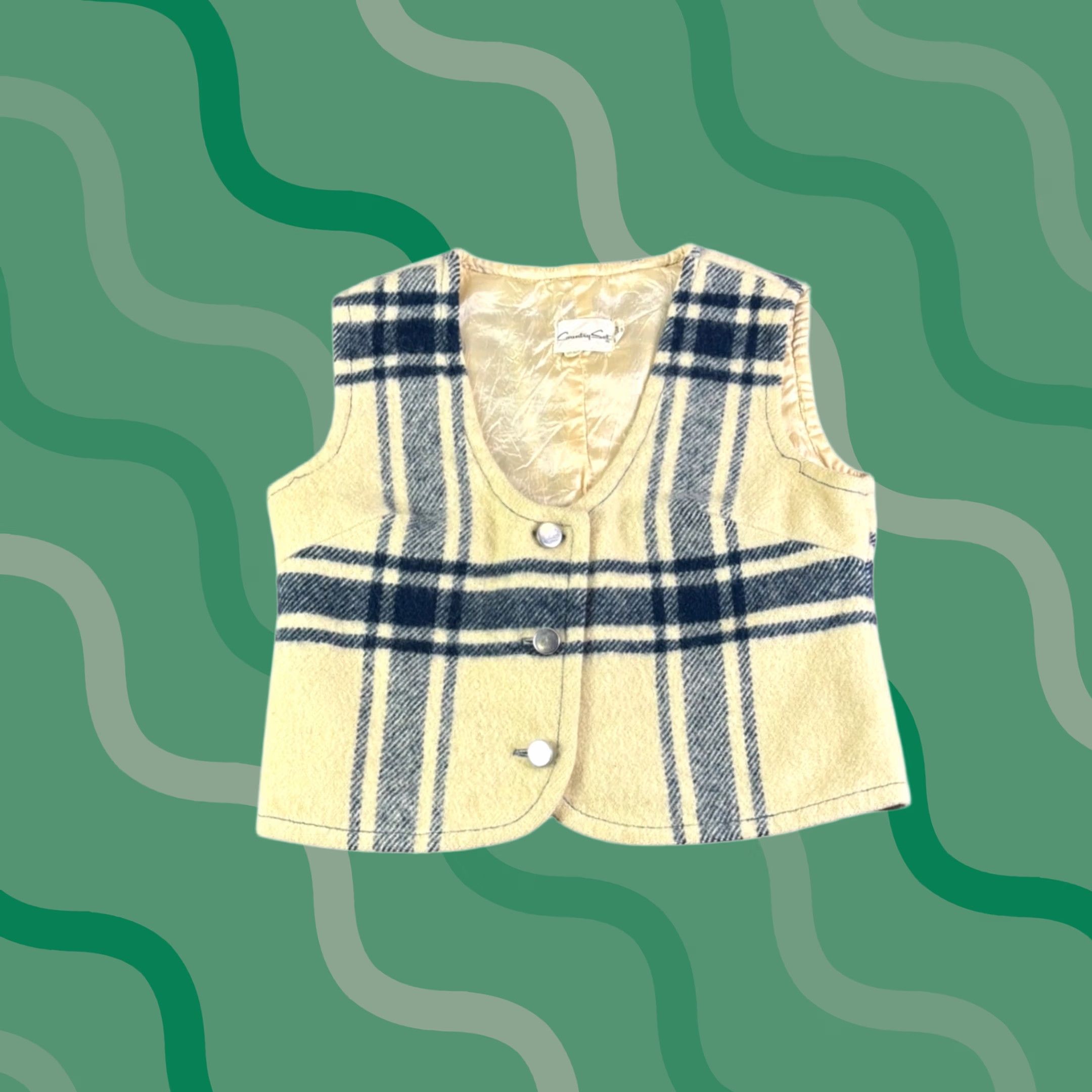 Vintage VINTAGE Country Set Vest Plaid Wool Cream Navy Button Front Sleeveless XL Women Size L / US 10 / IT 46 - 1 Thumbnail