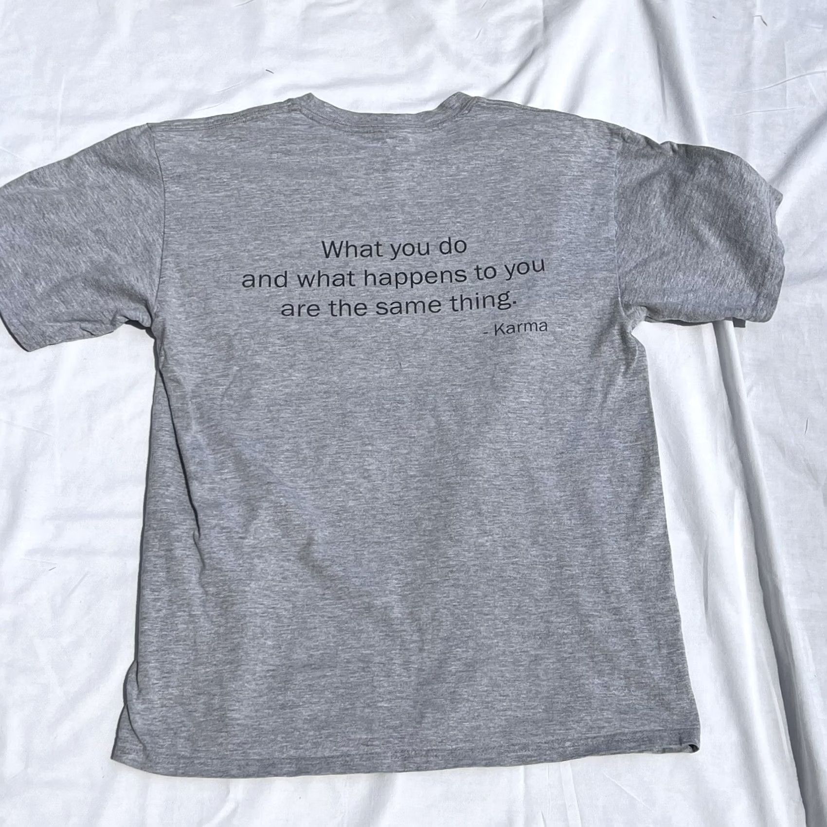 Hanes VINTAGE Hanes Beefy T-Shirt Karma Y2K Style Mens T-Shirt M Gray back graphic Size US M / EU 48-50 / 2 - 3 Thumbnail
