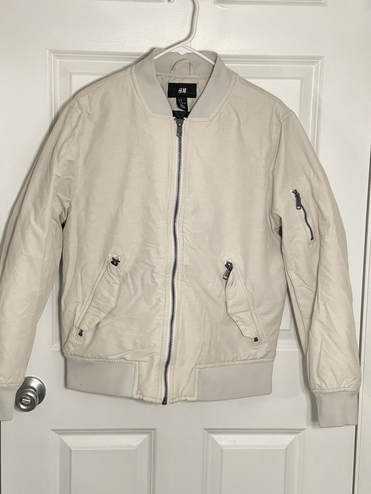 image of Alpha Industries x Bomber Jacket H&m Off-White Cream Beige Sesame Bomber Jacket Size M in Off White