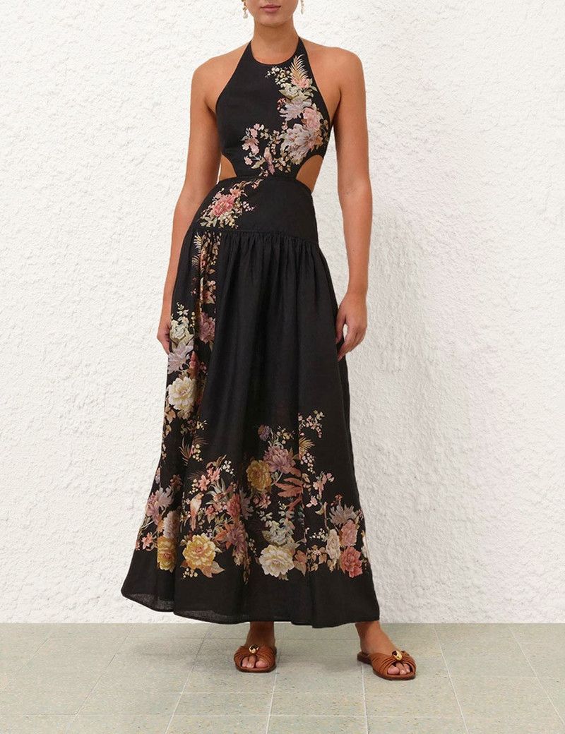 Zimmermann oc11z0226 Tallow Halter Midi Dress In Multicolor Size L / US 10 / IT 46 - 2 Thumbnail
