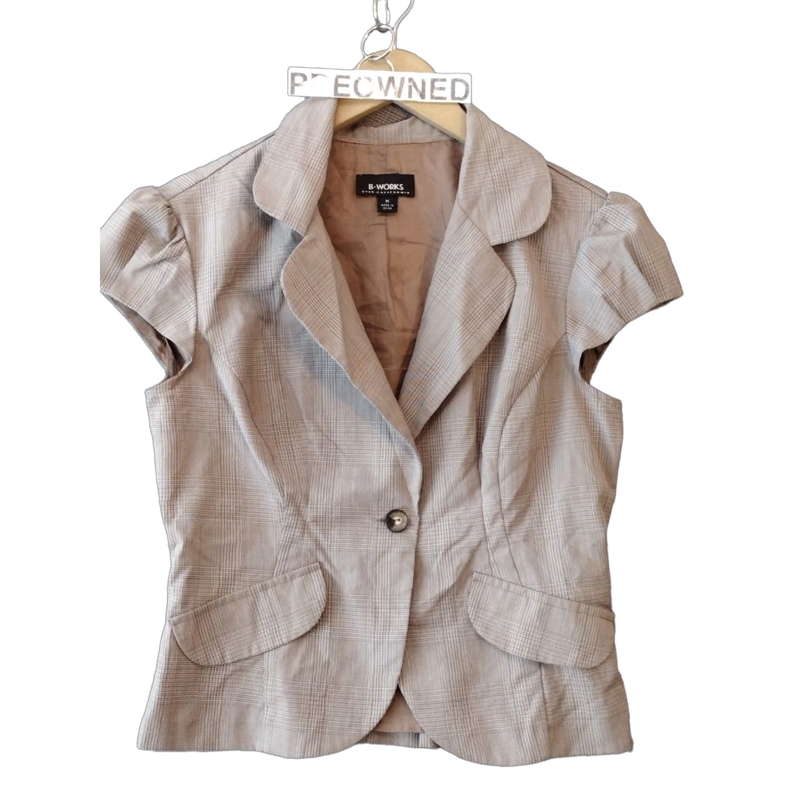 Vintage BYER WORKS Blazer Women's Beige Plaid Collared Short Sleeve Pockets Size M Size M / US 6-8 / IT 42-44 - 1 Thumbnail