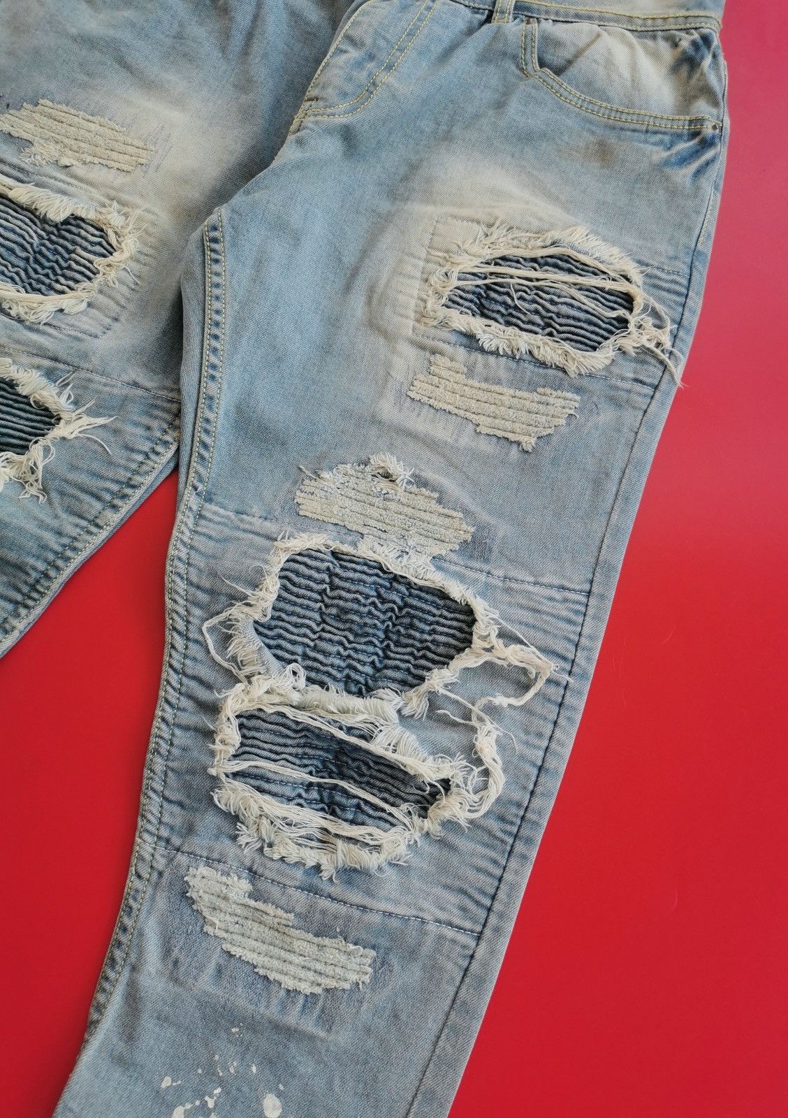Seditionaries Black Flame Patchwork Distressed Zipper Biker Jeans Size US 32 / EU 48 - 3 Thumbnail