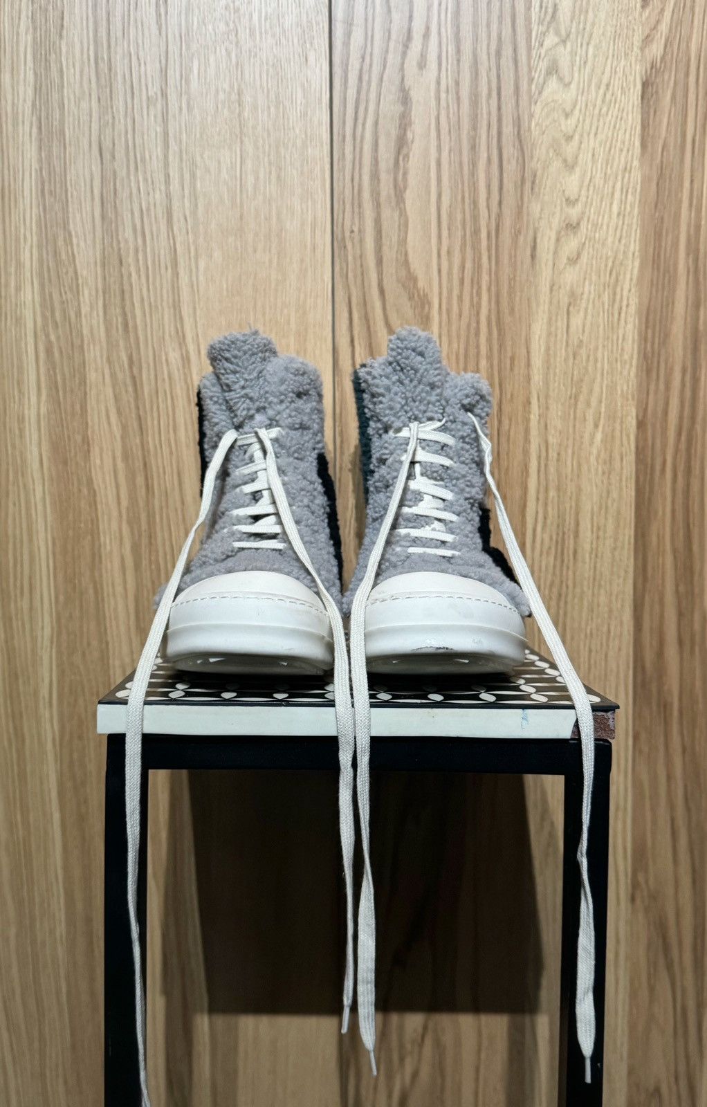 image of Rick Owens New Mainline Zebra / Milk Shearling Strobe 43 10Us Gray Shoes in Pearl Zebra/Milk, Men's