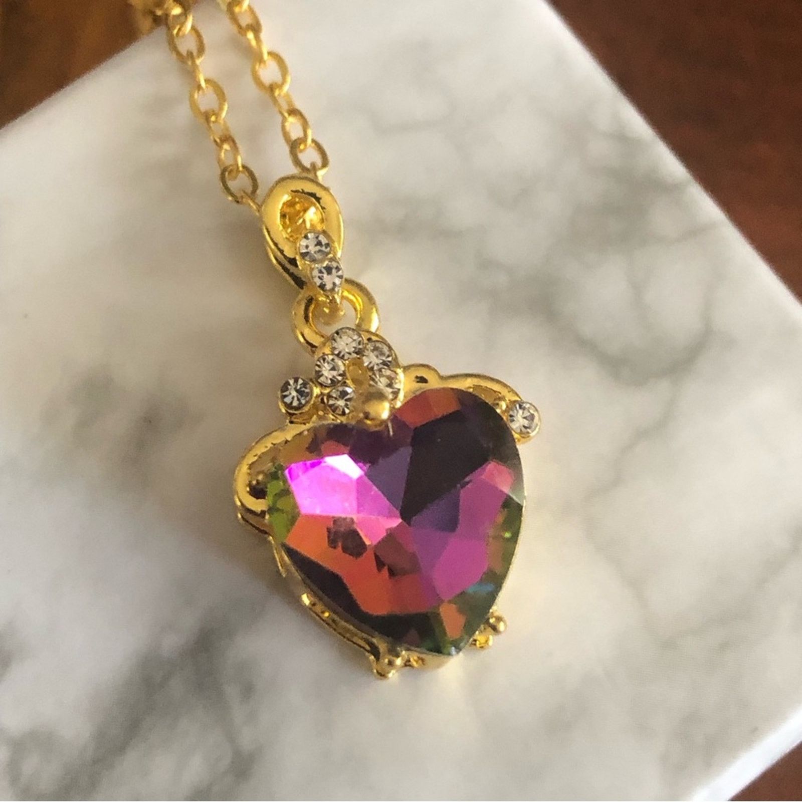 Jewelry Ladies heart shape faceted rainbow crystal necklace Size ONE SIZE - 1 Thumbnail