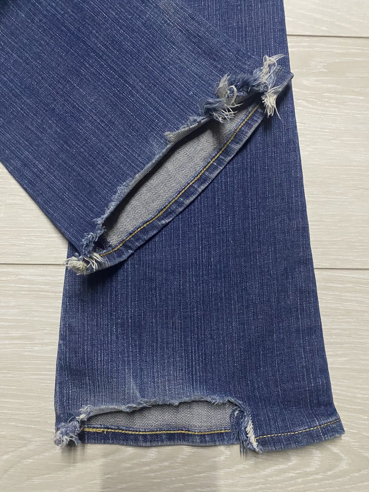 Japanese Brand Moussy Blue Wash Distressed Flare Jeans