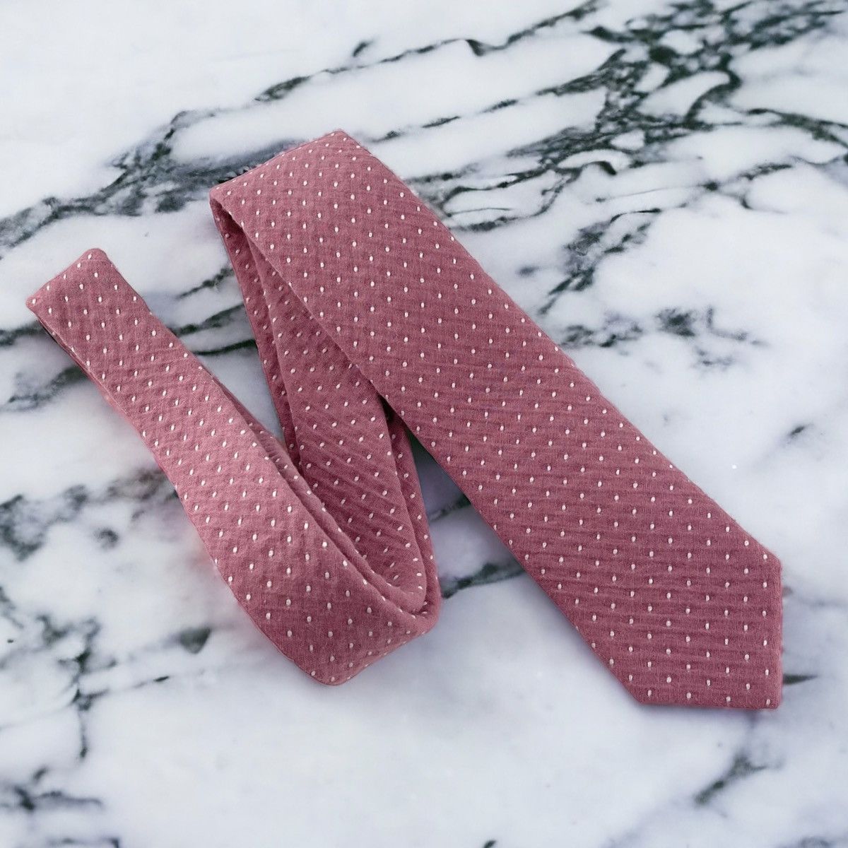 Other Men’s Dusty Pink Slim Necktie w/ Embroidered Dots Size ONE SIZE - 2 Thumbnail
