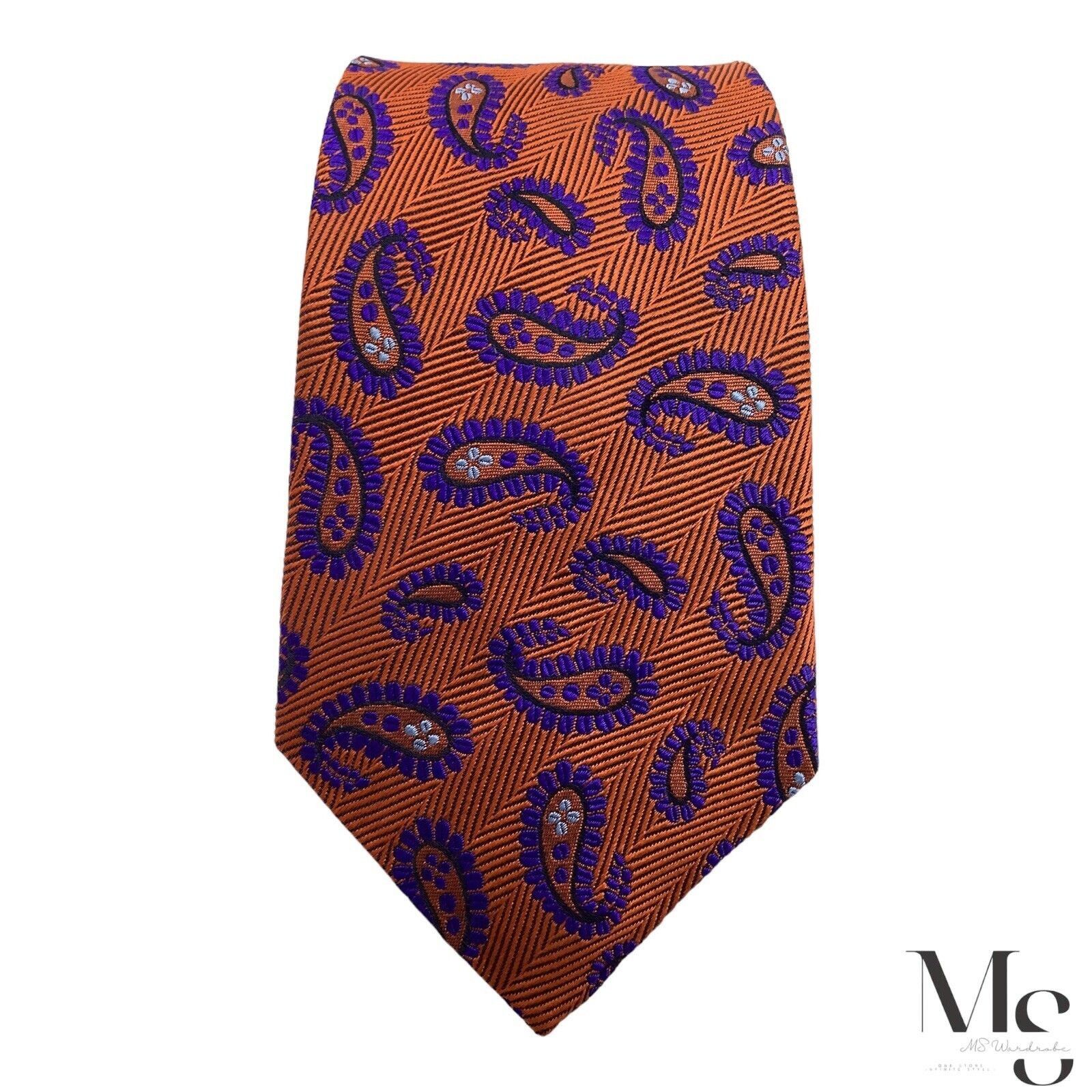 Duchamp DUCHAMP LONDON Orange Paisley Luxury Silk Tie England W:3" Size ONE SIZE - 3 Thumbnail