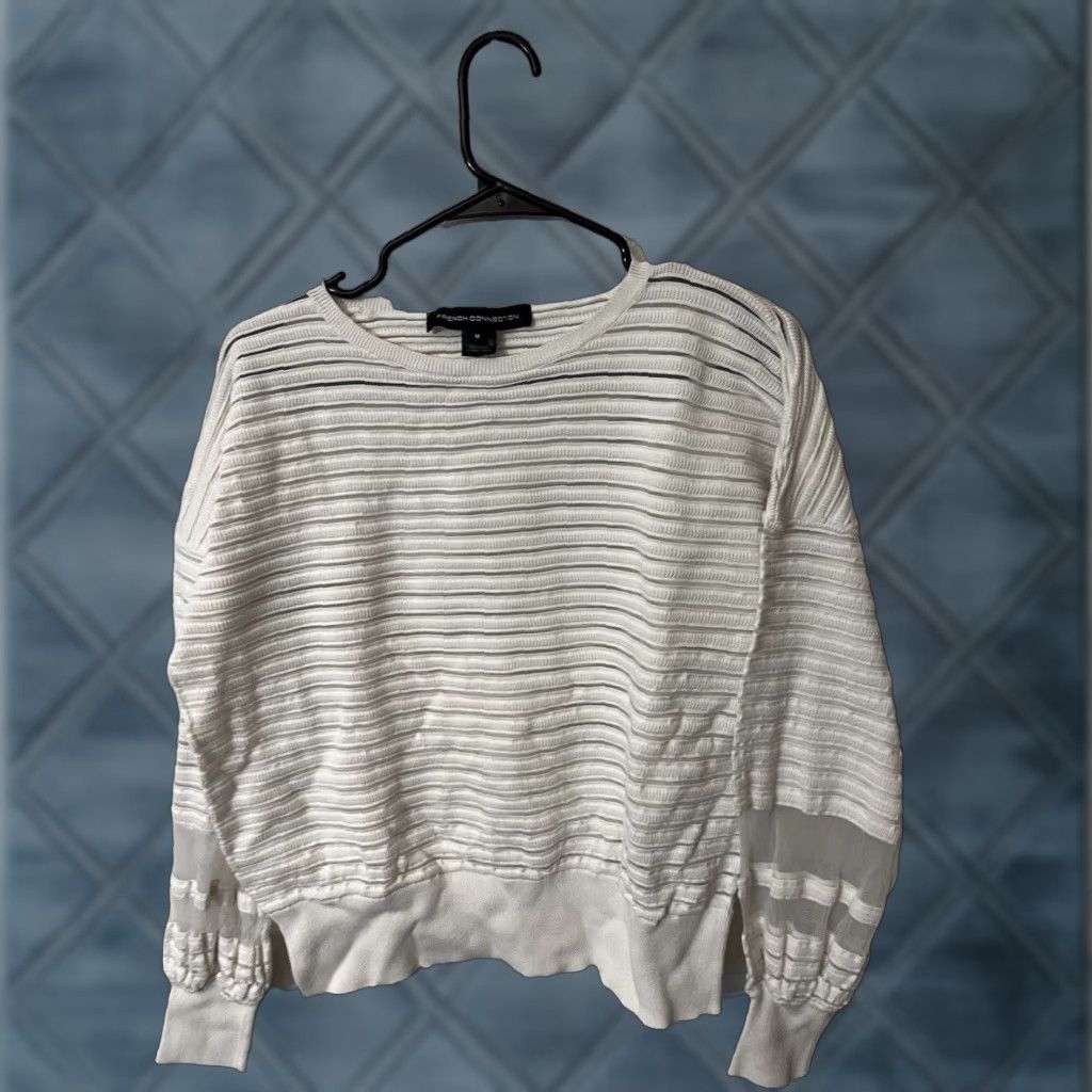 French Connection French Connection Sweater Medium White Striped W/ Lace Women Size M / US 6-8 / IT 42-44 - 1 Thumbnail