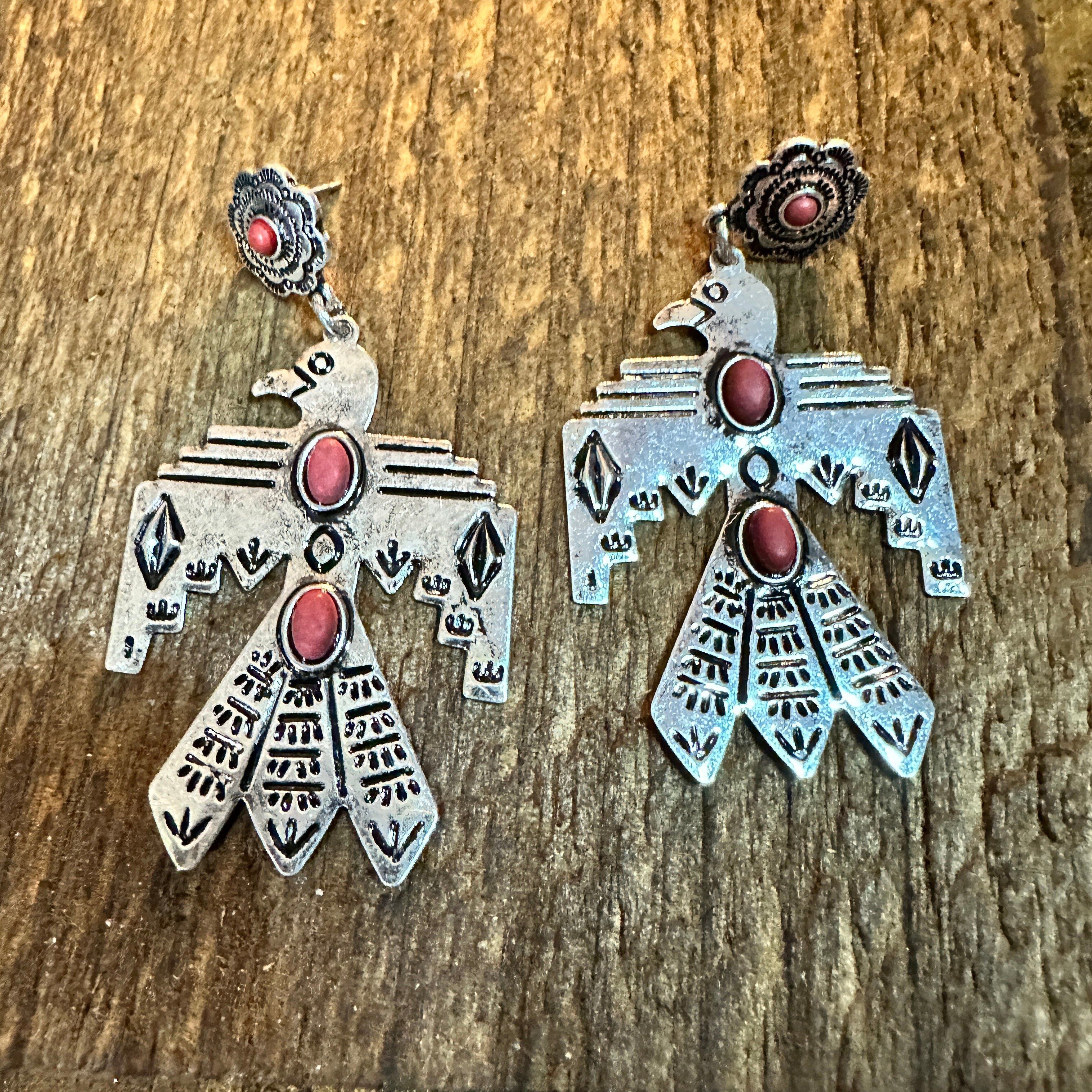 Other Metal Native Thunderbird Post Dangle Earrings in Red Size ONE SIZE - 4 Thumbnail