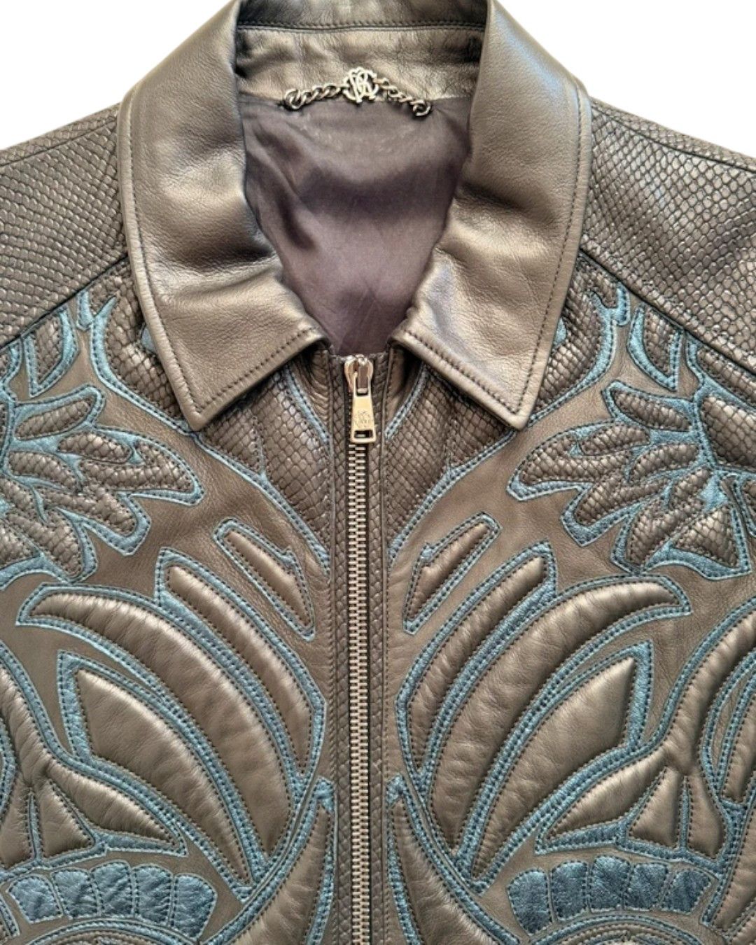 Roberto Cavalli Embroidered Snake Leather Jacket Size US M / EU 48-50 / 2 - 3 Thumbnail