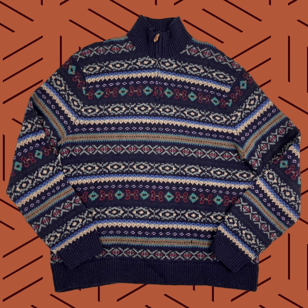 Polo Ralph Lauren VTG Polo Ralph Lauren Hand Knit Mens Sweater 2XL Lambs Wool Aztec Quarter Zip Mock Neck Long Sleeve Geometric Multicolor Pullover Size US XXL / EU 58 / 5 - 1 Thumbnail