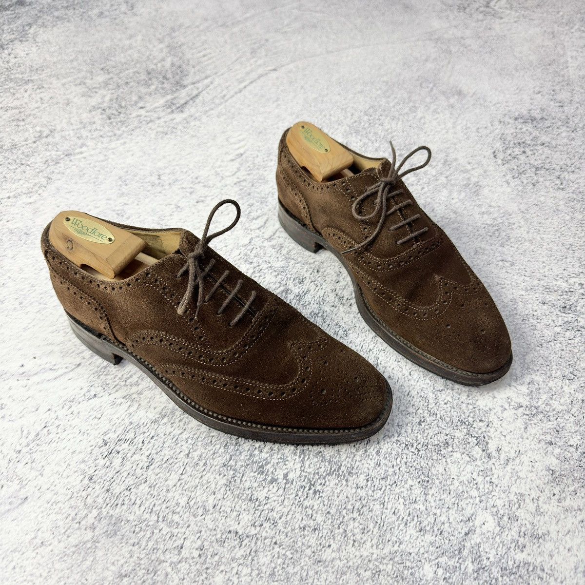 Designer × Handmade × Loake Loake Mens Brown Suede Oxfords Brogues US8 UK7 EU41 26cm Size US 8 / EU 41 - 2 Thumbnail