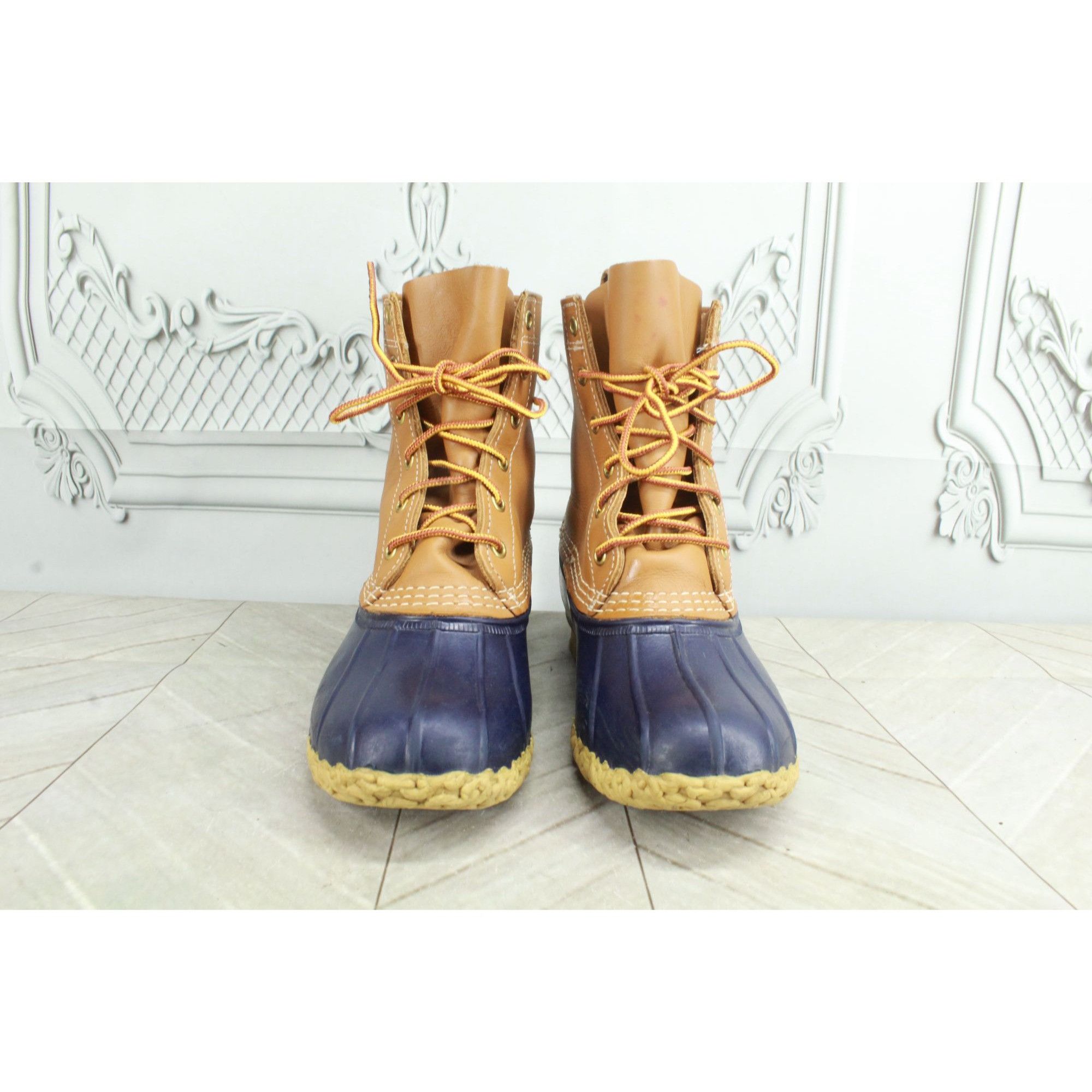 L.L. Bean LL Bean Navy Brown Leather Lace Up Waterproof Duck Boots Size US 6 / IT 36 - 4 Thumbnail