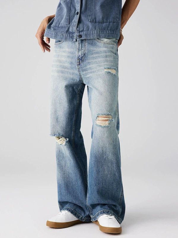 Jean Men's American retro street ripped washed gradient jeans Size US 32 / EU 48 - 2 Thumbnail