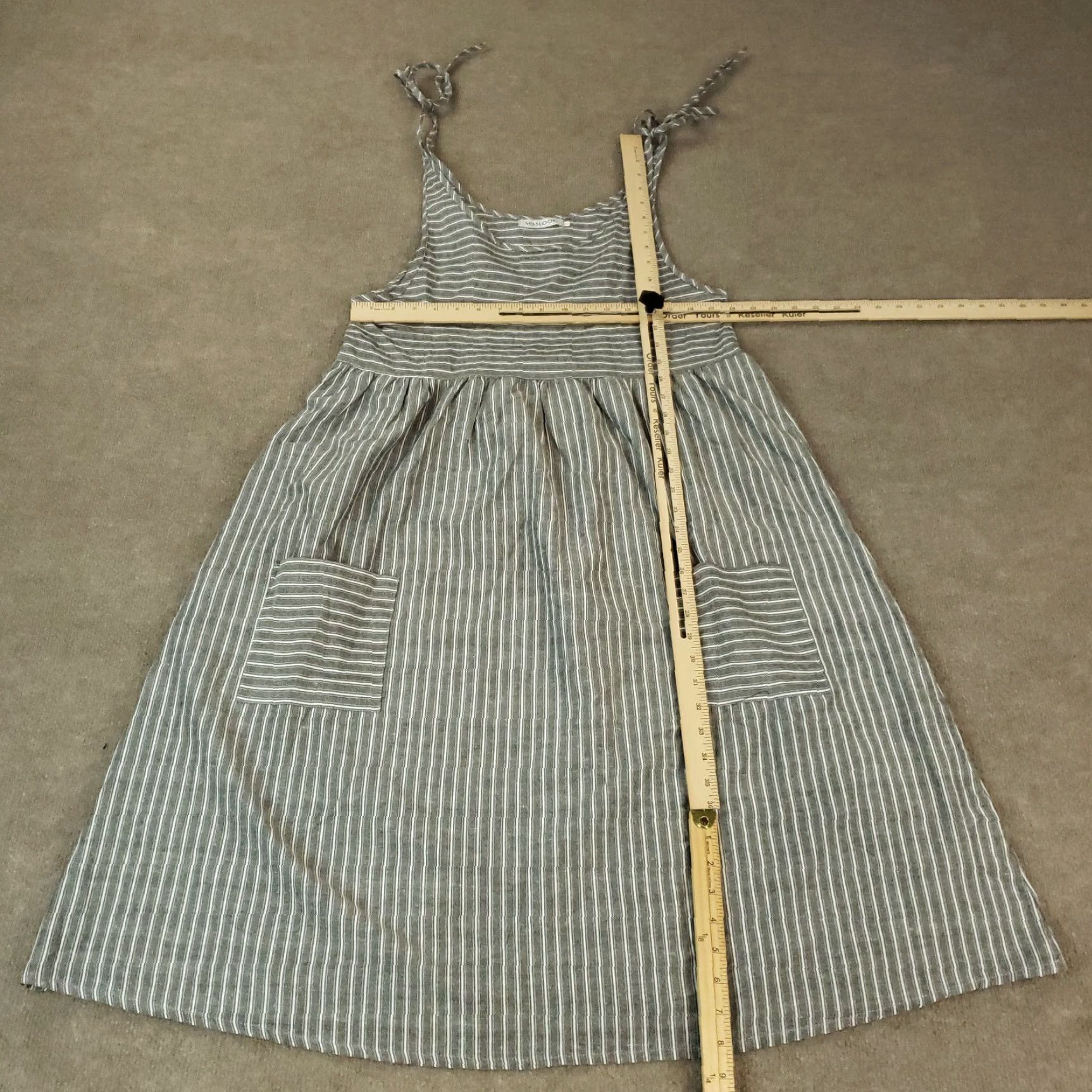 Vintage Misslook Dress Womens Small Gray White Striped Ruffles Flowy Tie Straps Size S / US 4 / IT 40 - 2 Thumbnail