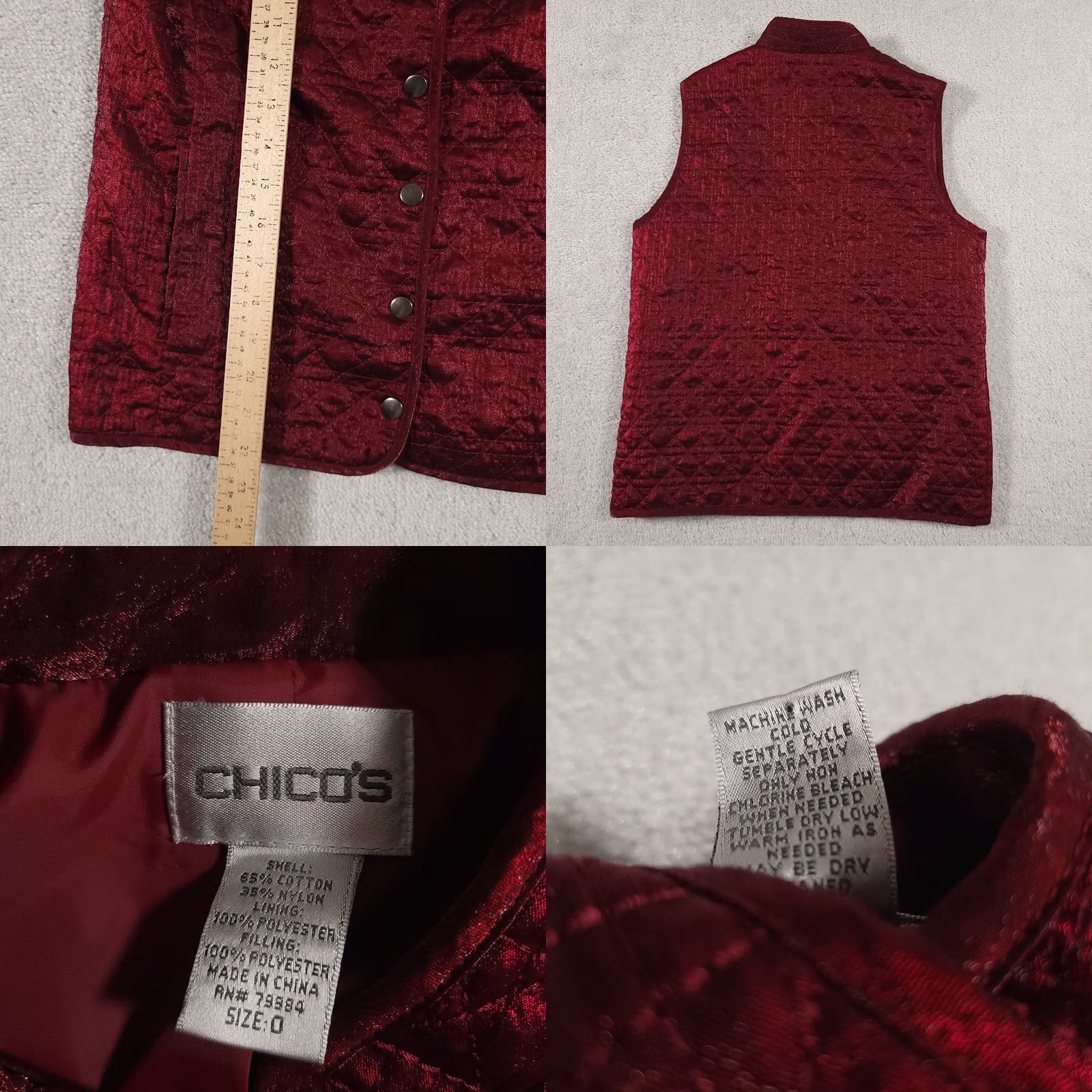 Vintage Chico's Quilted Vest Women’s Small Red Snap Front Band Collar Lined Layering Quilted Vest Regular Fit Sleeveless Mid-Length Vintage: No Size S / US 4 / IT 40 - 8 Thumbnail