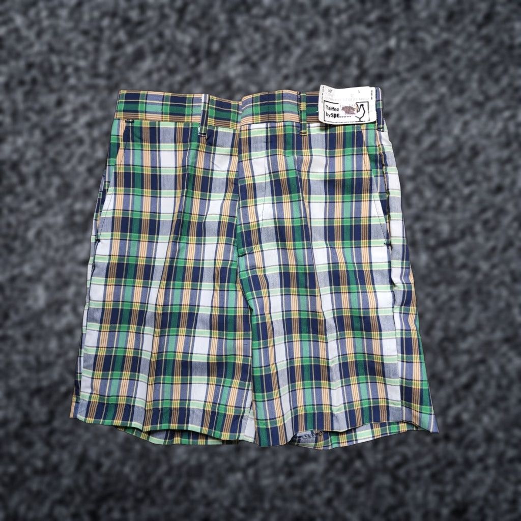 VINTAGE Tailfeathers by Spencer Golf Chino Shorts Mens 26 NOS Preppy Plaid Green 1960s